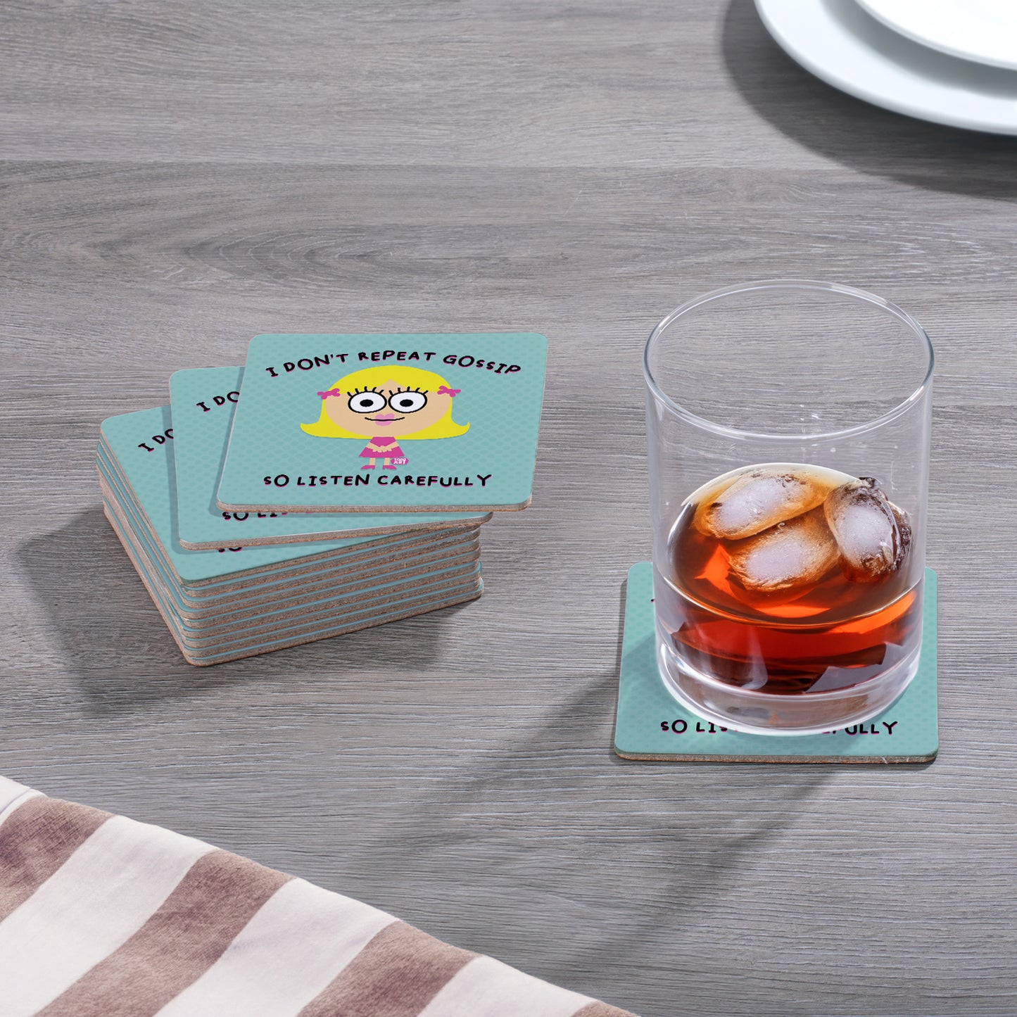 Thirstystone Gossip 12-Pack Cork Back Paper Bar Coasters Made in The USA Humourous Quotes Attractive Designs