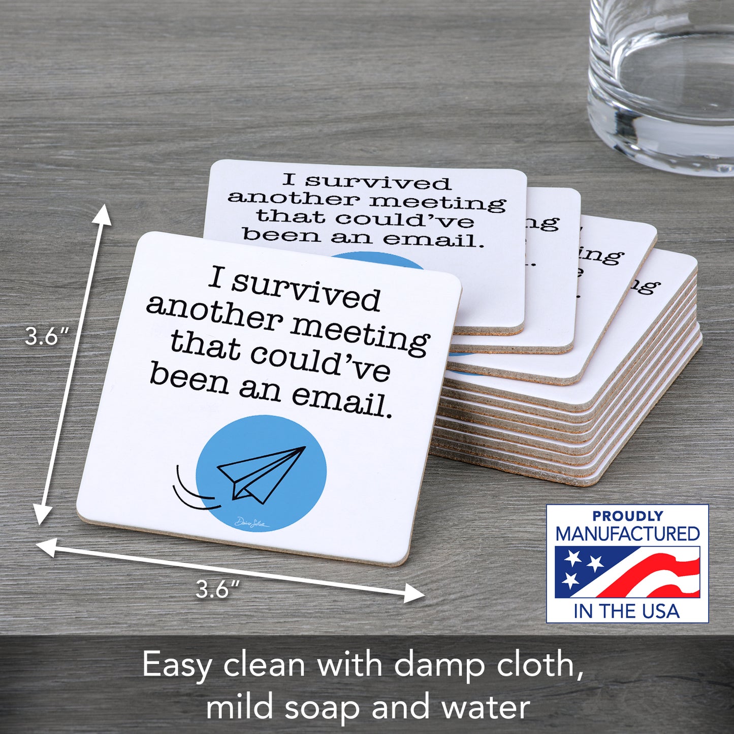 Thirstystone Email 12-Pack Cork Back Paper Bar Coasters Made in The USA Humourous Quotes Attractive Designs