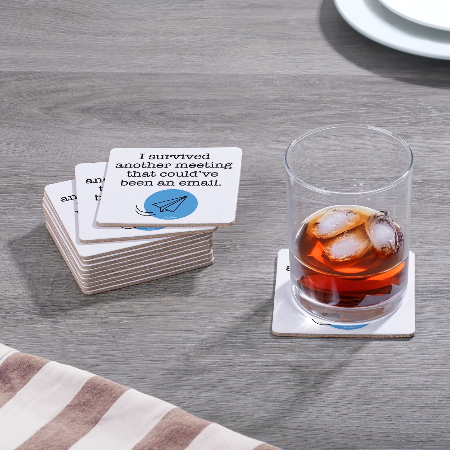 Thirstystone Email 12-Pack Cork Back Paper Bar Coasters Made in The USA Humourous Quotes Attractive Designs