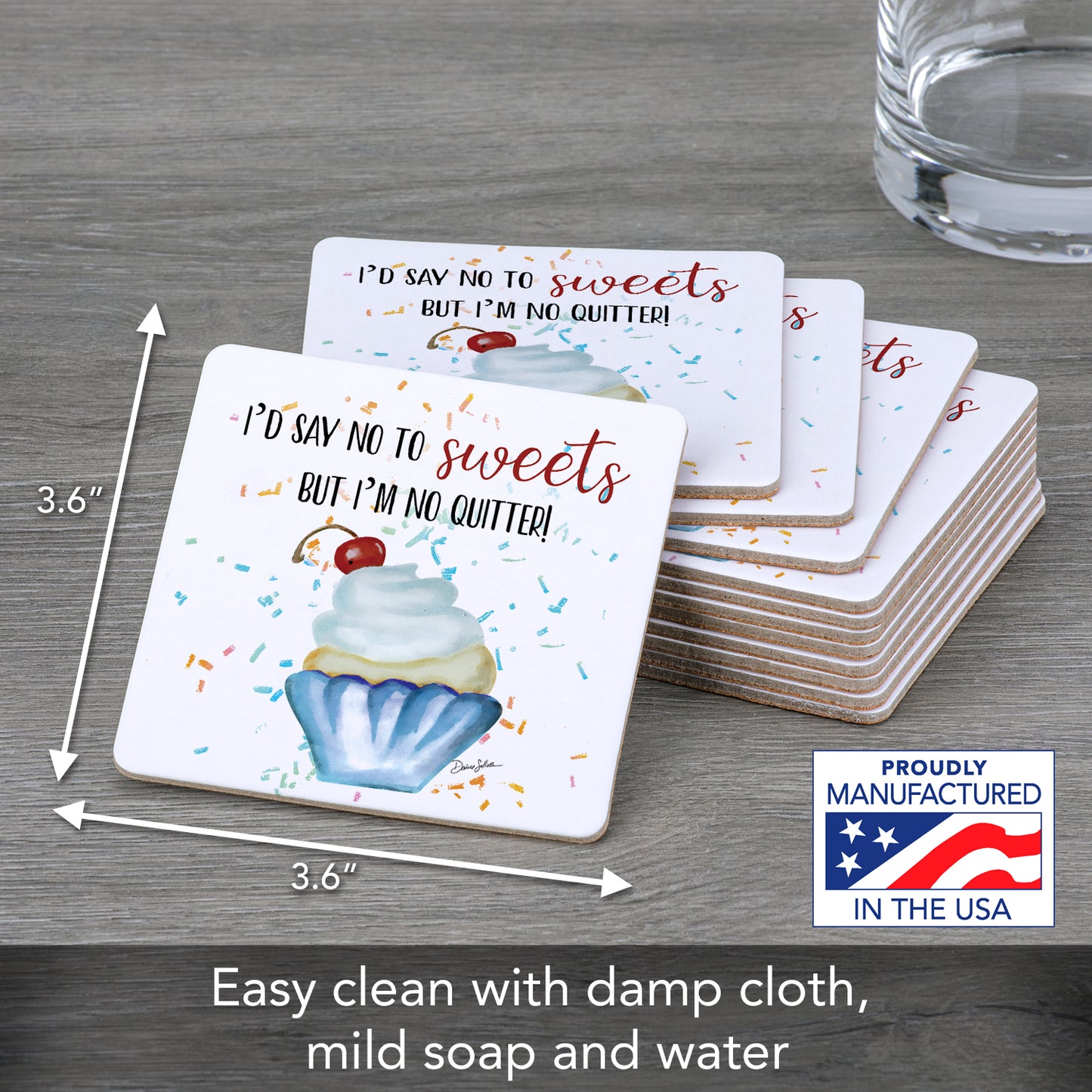 Thirstystone No Sweets 12-Pack Cork Back Paper Bar Coasters Made in The USA Humourous Quotes Attractive Designs