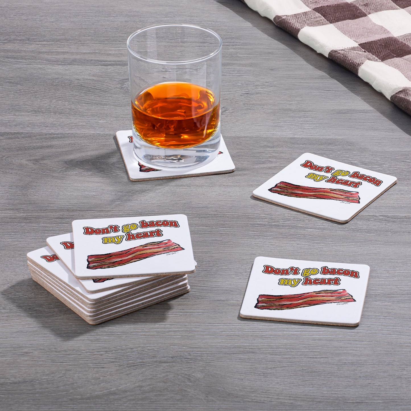 Thirstystone Bacon My Heart 12-Pack Cork Back Paper Bar Coasters Made in The USA Humourous Quotes Attractive Designs