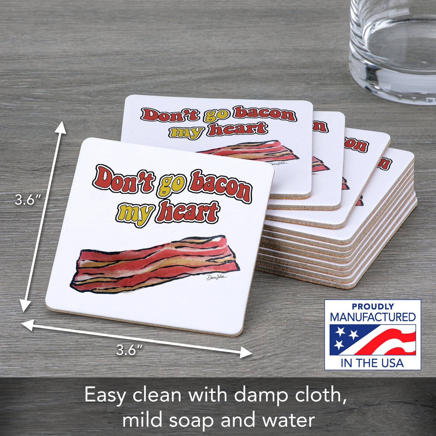 Thirstystone Bacon My Heart 12-Pack Cork Back Paper Bar Coasters Made in The USA Humourous Quotes Attractive Designs