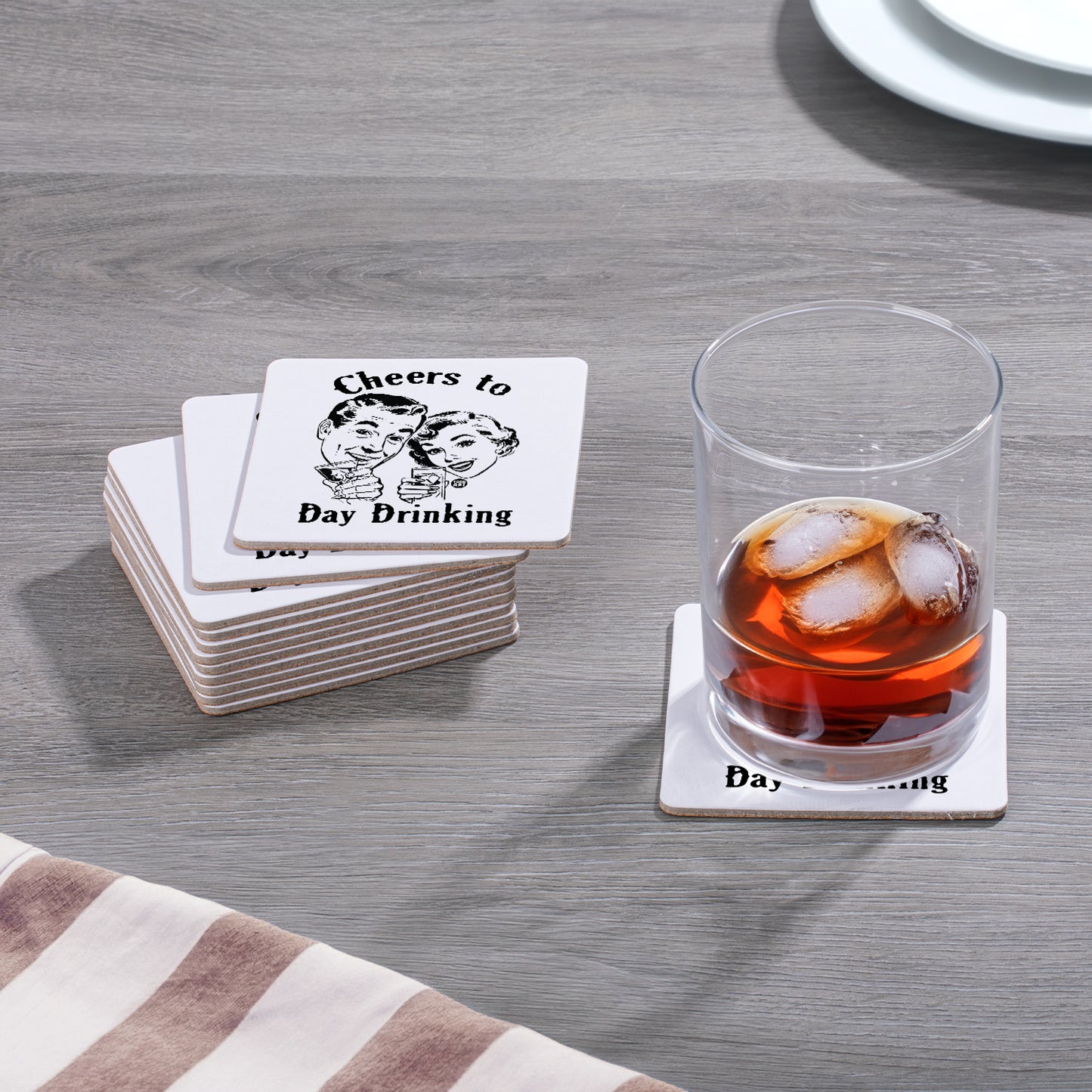 Thirstystone Day Drinking 12-Pack Cork Back Paper Bar Coasters Made in The USA Humourous Quotes Attractive Designs