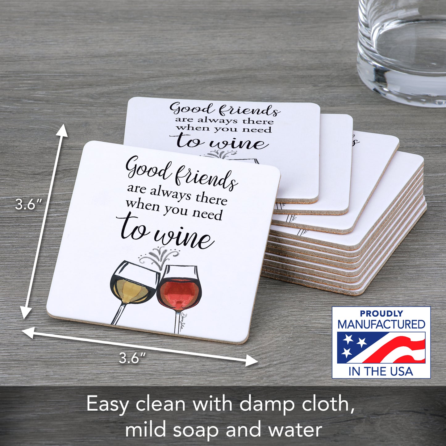 Thirstystone Good Friends 12-Pack Cork Back Paper Bar Coasters Made in The USA Humourous Quotes Attractive Designs