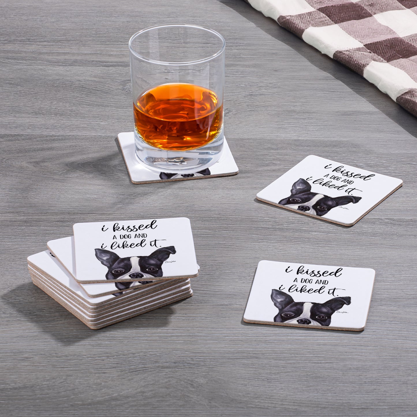 Thirstystone Kissed A Dog 12-Pack Cork Back Paper Bar Coasters Made in The USA Humourous Quotes Attractive Designs