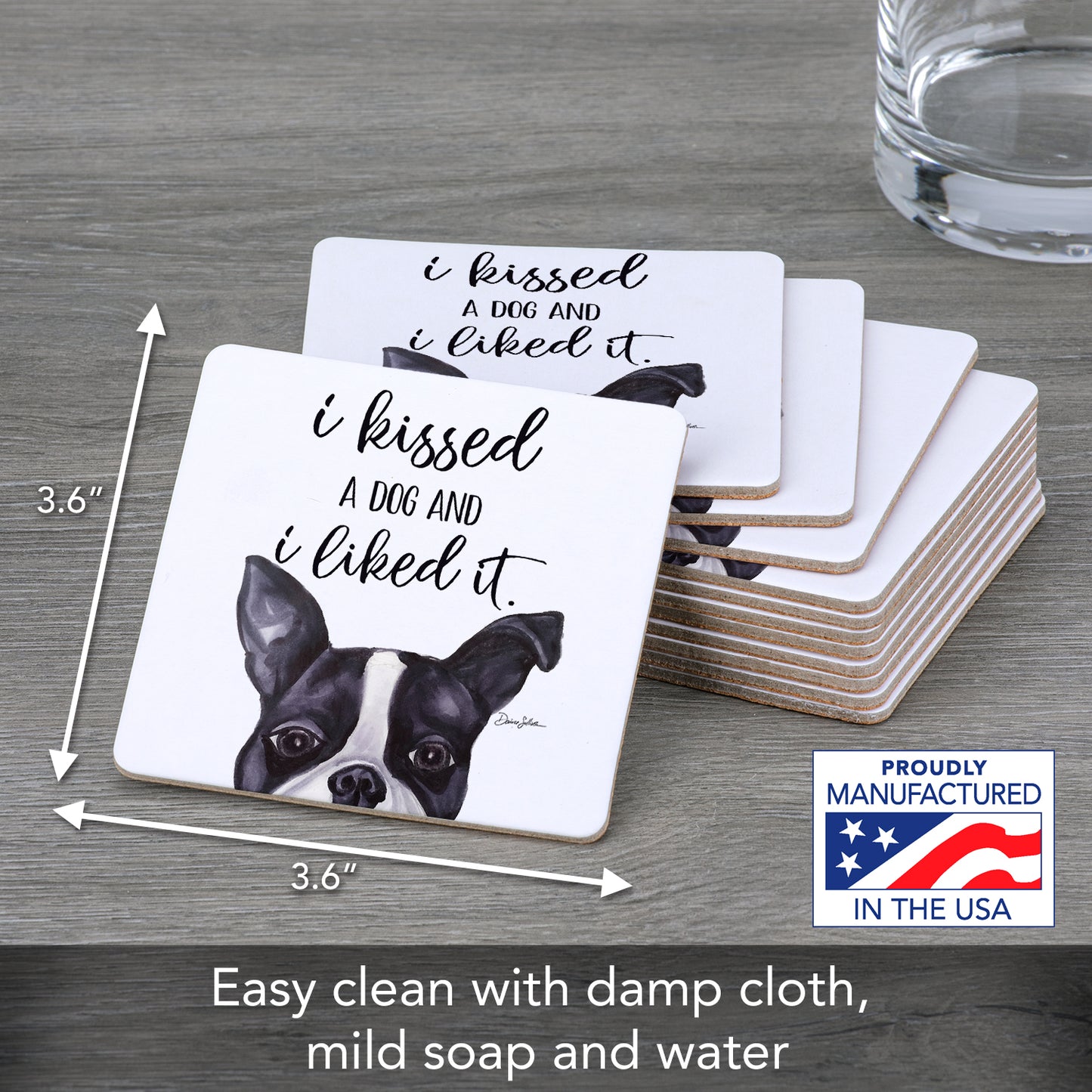 Thirstystone Kissed A Dog 12-Pack Cork Back Paper Bar Coasters Made in The USA Humourous Quotes Attractive Designs