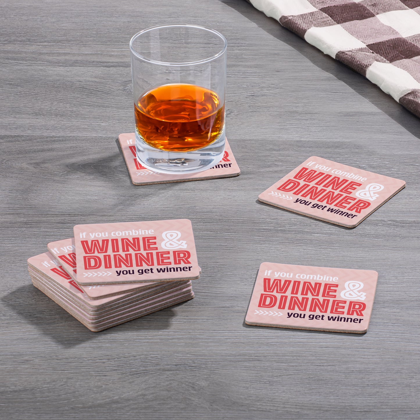 Thirstystone Wine & Dinner 12-Pack Cork Back Paper Bar Coasters Made in The USA Humourous Quotes Attractive Designs