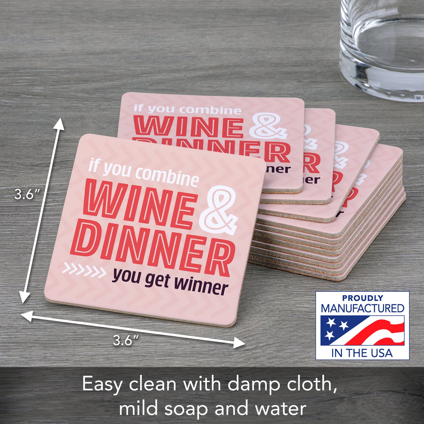 Thirstystone Wine & Dinner 12-Pack Cork Back Paper Bar Coasters Made in The USA Humourous Quotes Attractive Designs