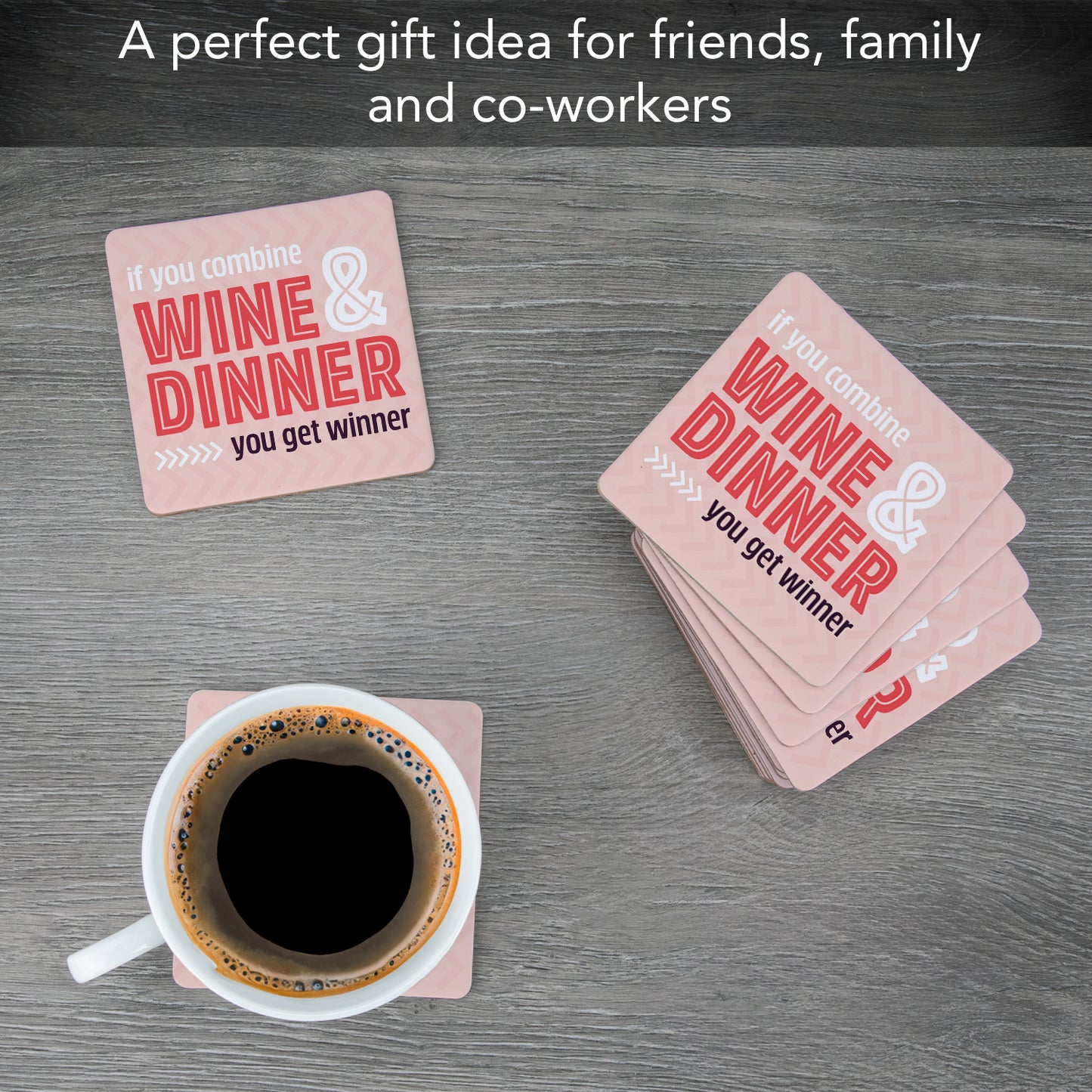 Thirstystone Wine & Dinner 12-Pack Cork Back Paper Bar Coasters Made in The USA Humourous Quotes Attractive Designs
