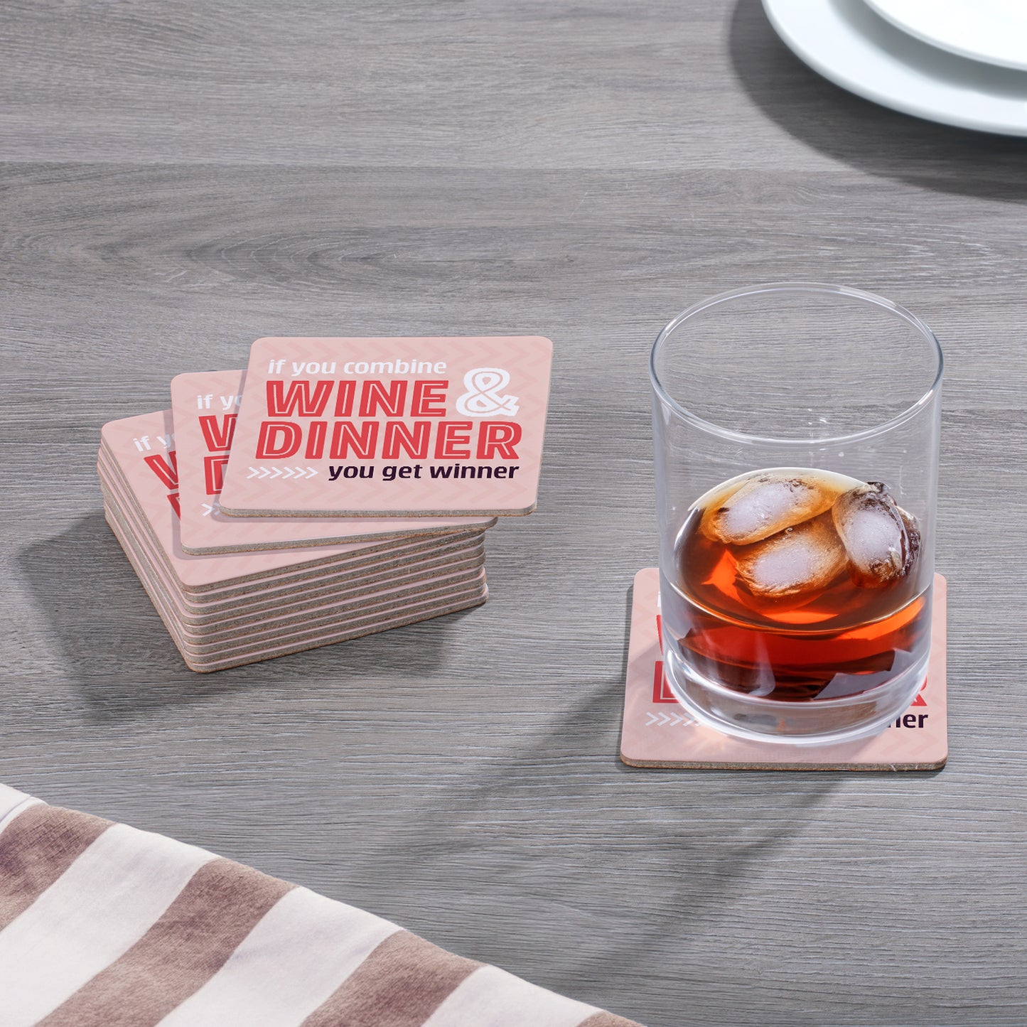 Thirstystone Wine & Dinner 12-Pack Cork Back Paper Bar Coasters Made in The USA Humourous Quotes Attractive Designs