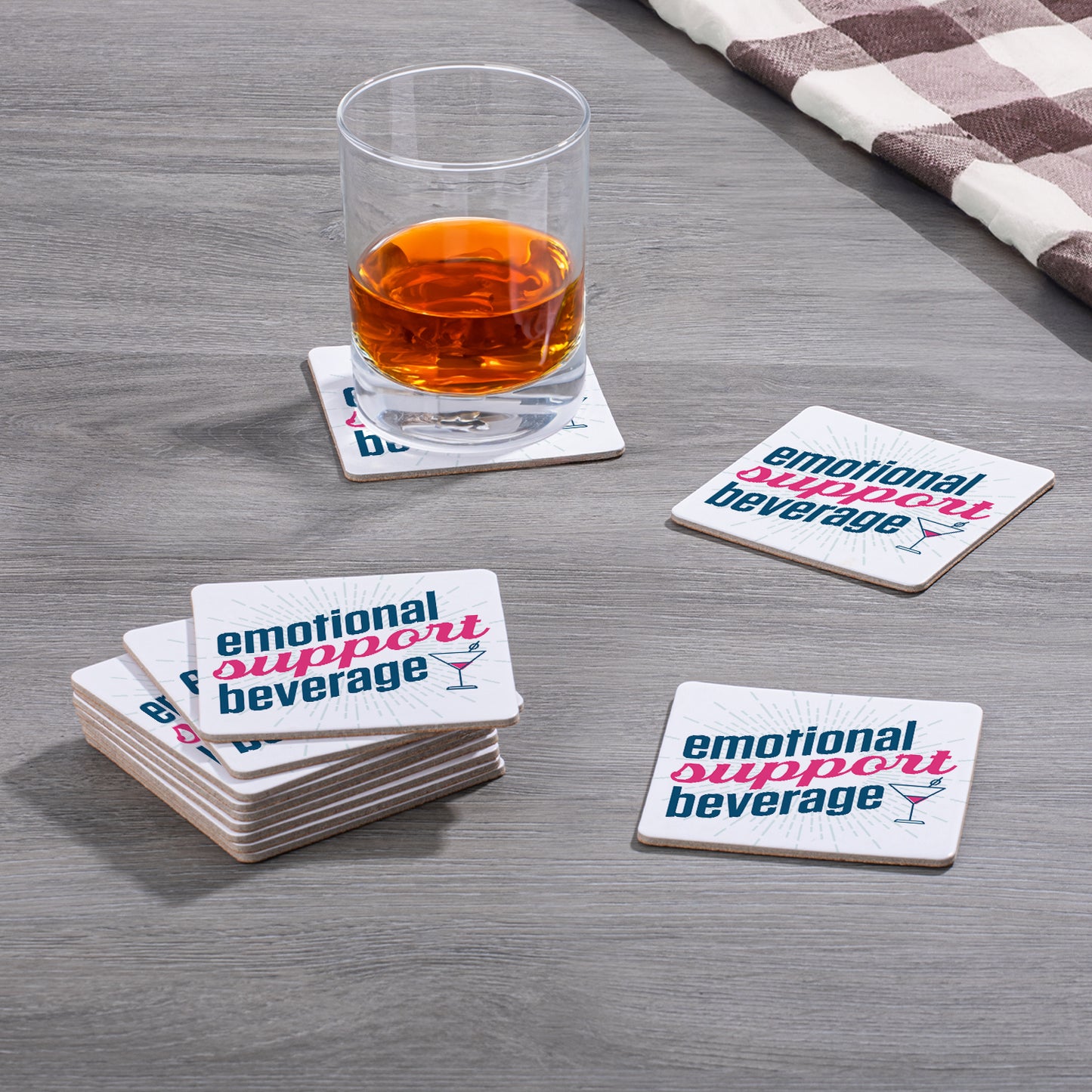 Thirstystone Emotional Support Beverage 12-Pack Cork Back Paper Bar Coasters Made in The USA Humourous Quotes Attractive Designs