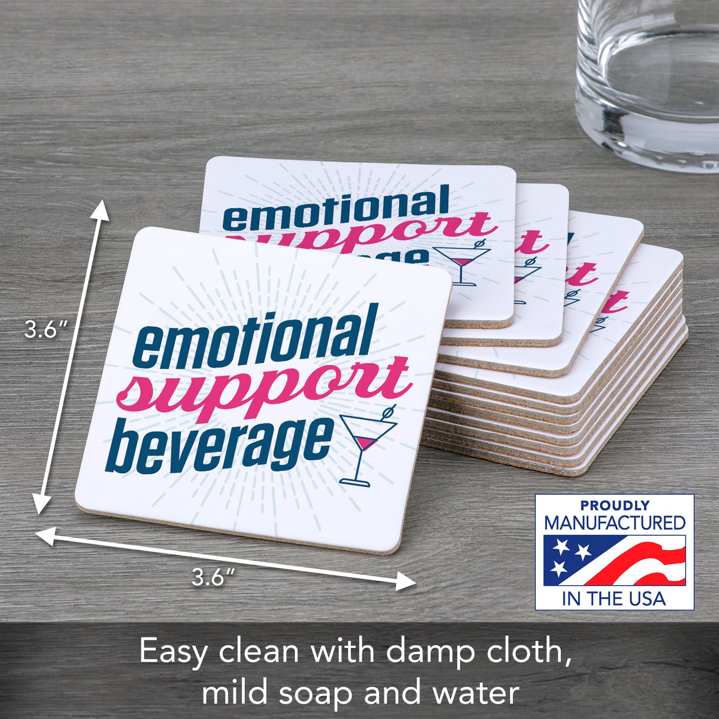 Thirstystone Emotional Support Beverage 12-Pack Cork Back Paper Bar Coasters Made in The USA Humourous Quotes Attractive Designs