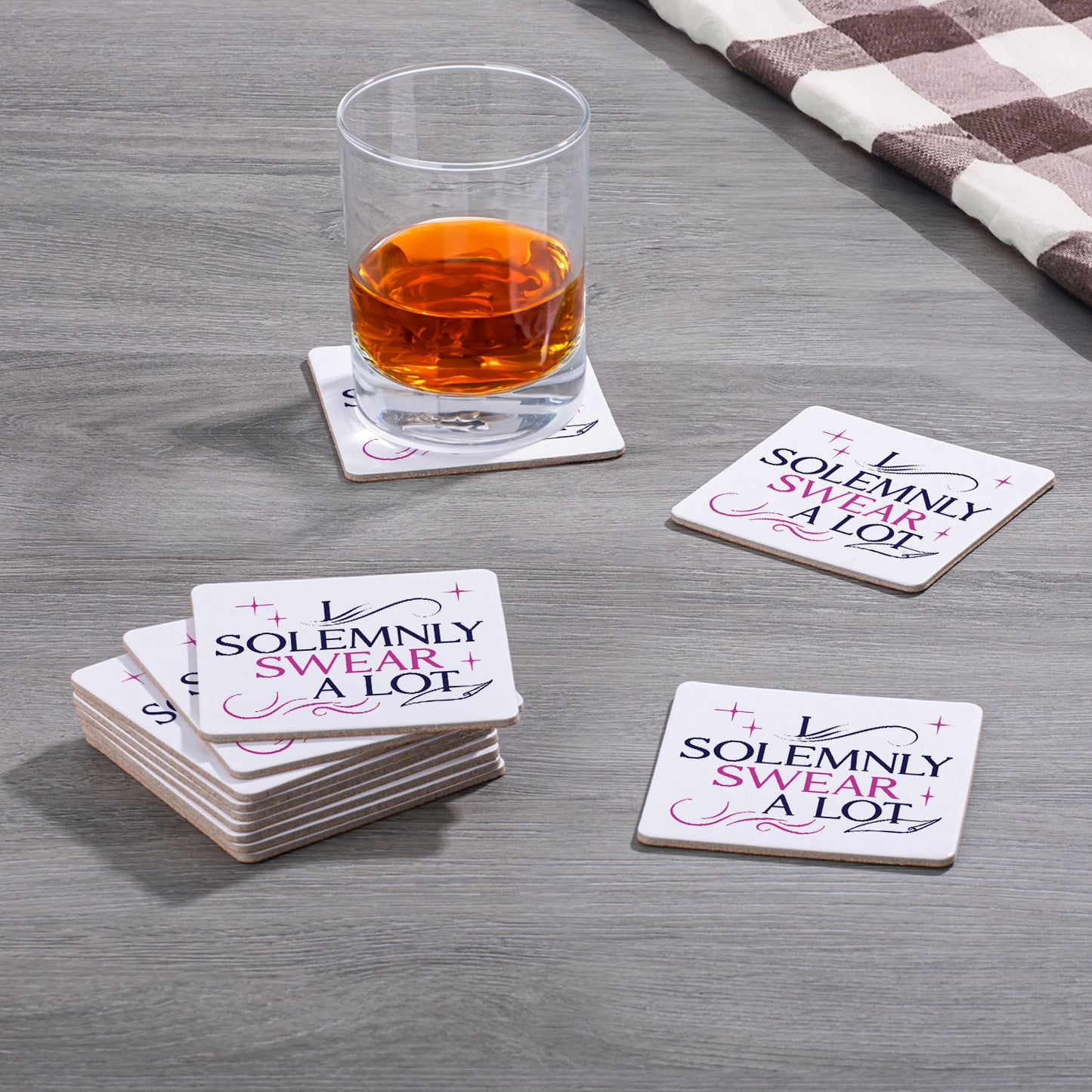 Thirstystone Solemnly Swear 12-Pack Cork Back Paper Bar Coasters Made in The USA Humourous Quotes Attractive Designs