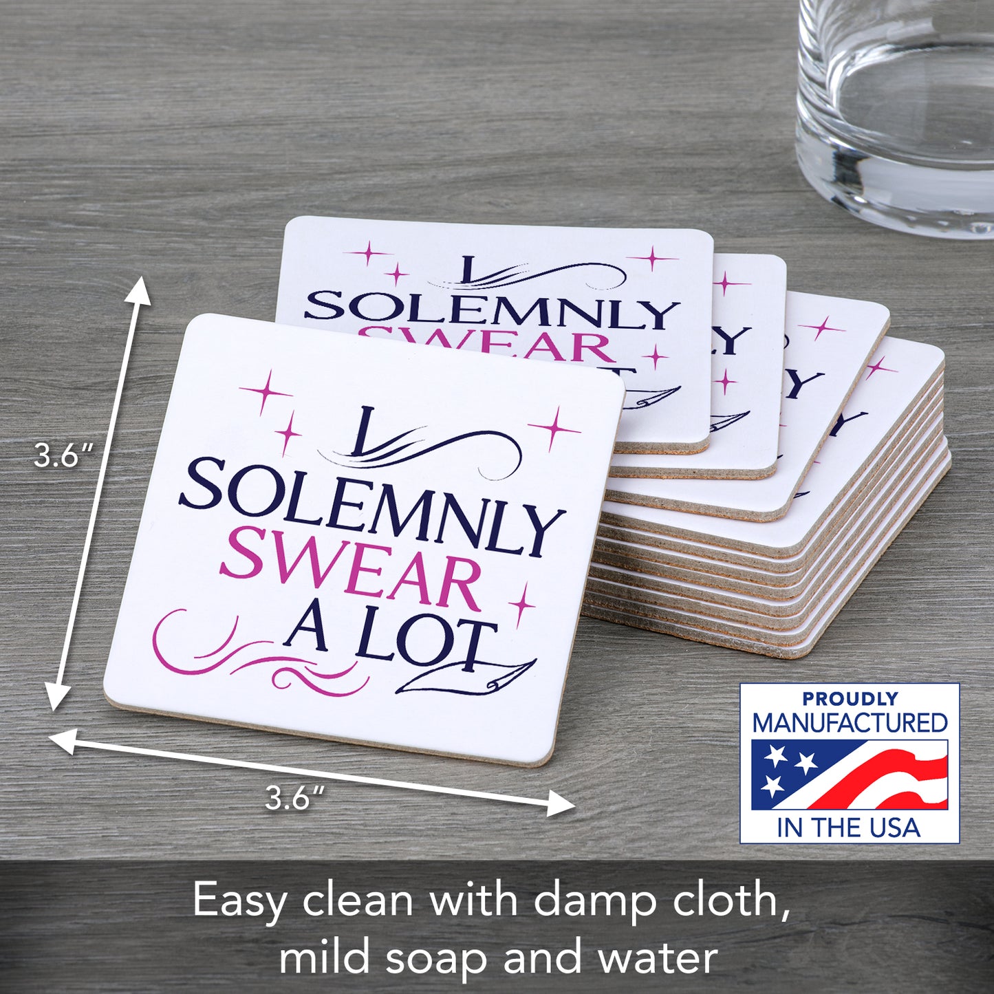 Thirstystone Solemnly Swear 12-Pack Cork Back Paper Bar Coasters Made in The USA Humourous Quotes Attractive Designs