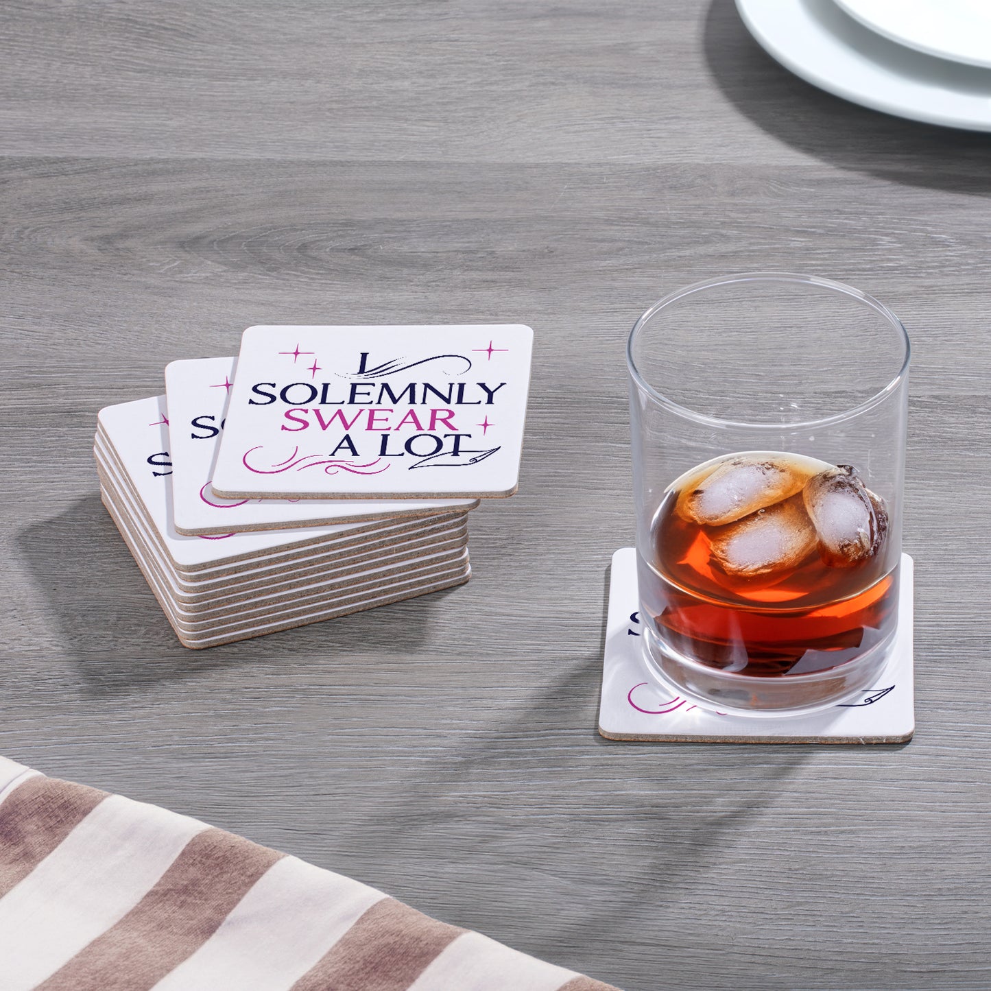 Thirstystone Solemnly Swear 12-Pack Cork Back Paper Bar Coasters Made in The USA Humourous Quotes Attractive Designs