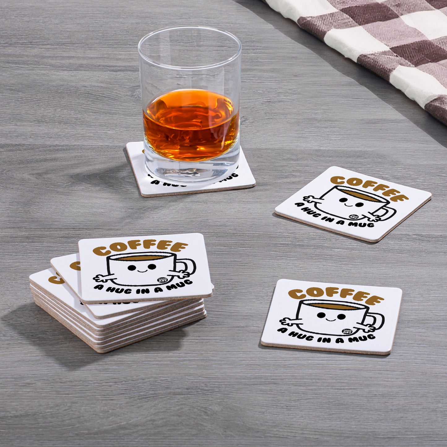 Thirstystone Coffee Hug 12-Pack Cork Back Paper Bar Coasters Made in The USA Humourous Quotes Attractive Designs