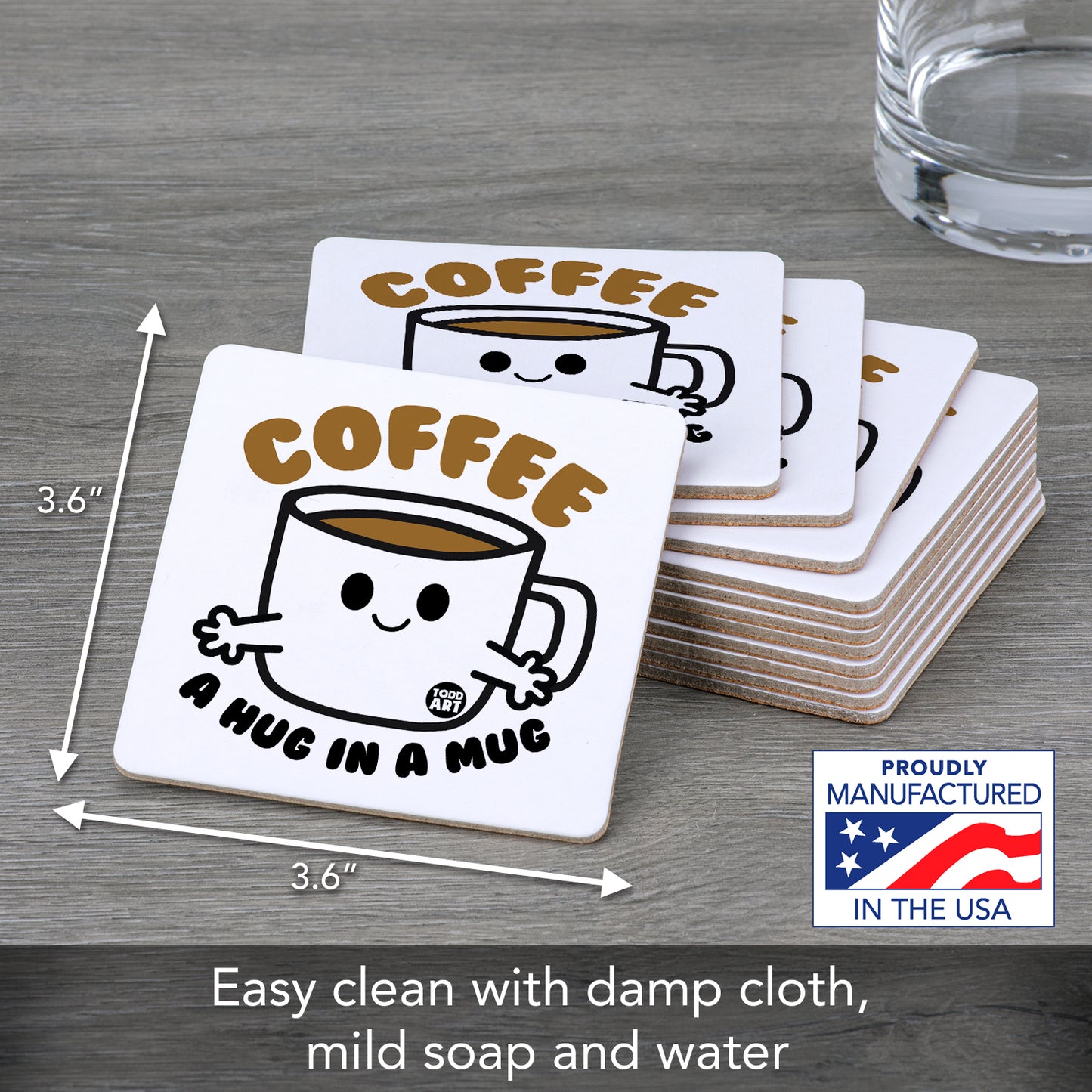 Thirstystone Coffee Hug 12-Pack Cork Back Paper Bar Coasters Made in The USA Humourous Quotes Attractive Designs