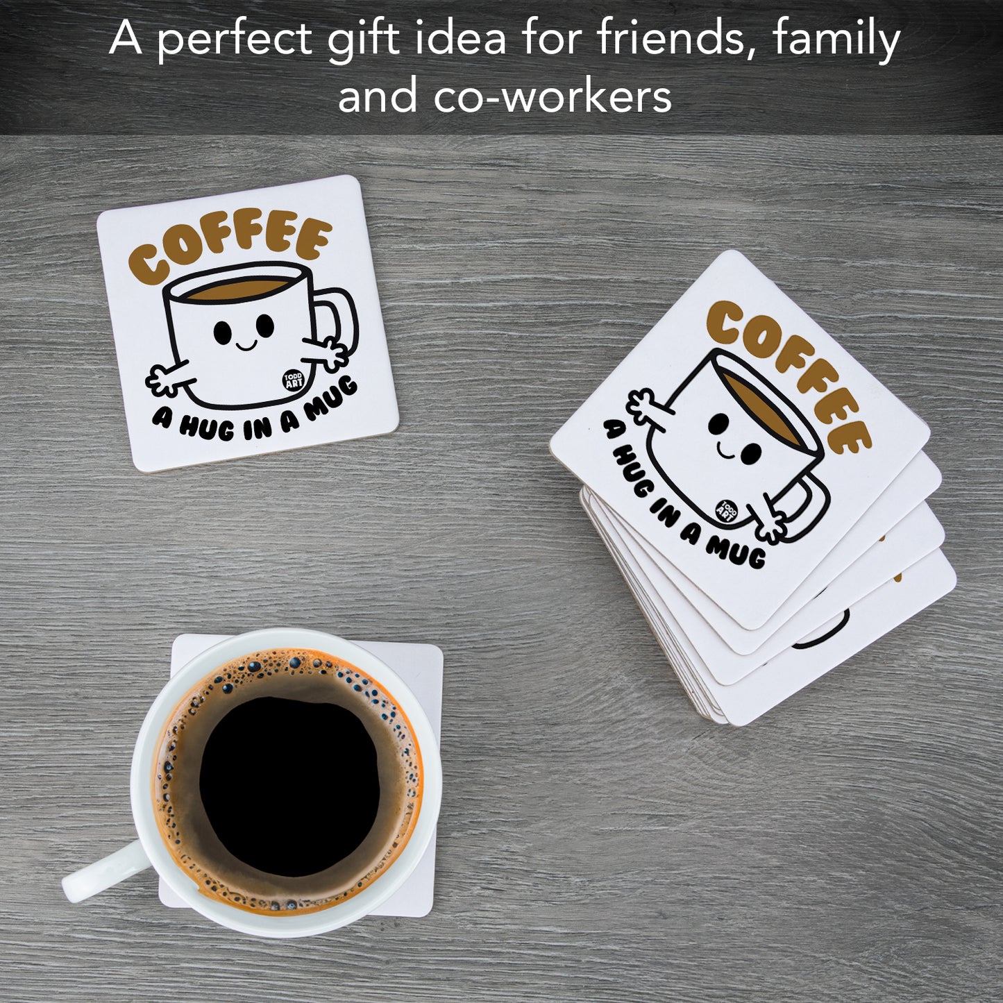 Thirstystone Coffee Hug 12-Pack Cork Back Paper Bar Coasters Made in The USA Humourous Quotes Attractive Designs