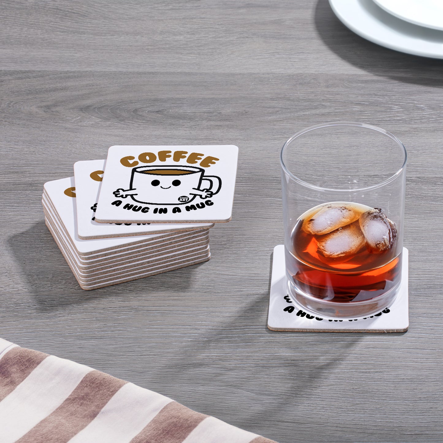 Thirstystone Coffee Hug 12-Pack Cork Back Paper Bar Coasters Made in The USA Humourous Quotes Attractive Designs