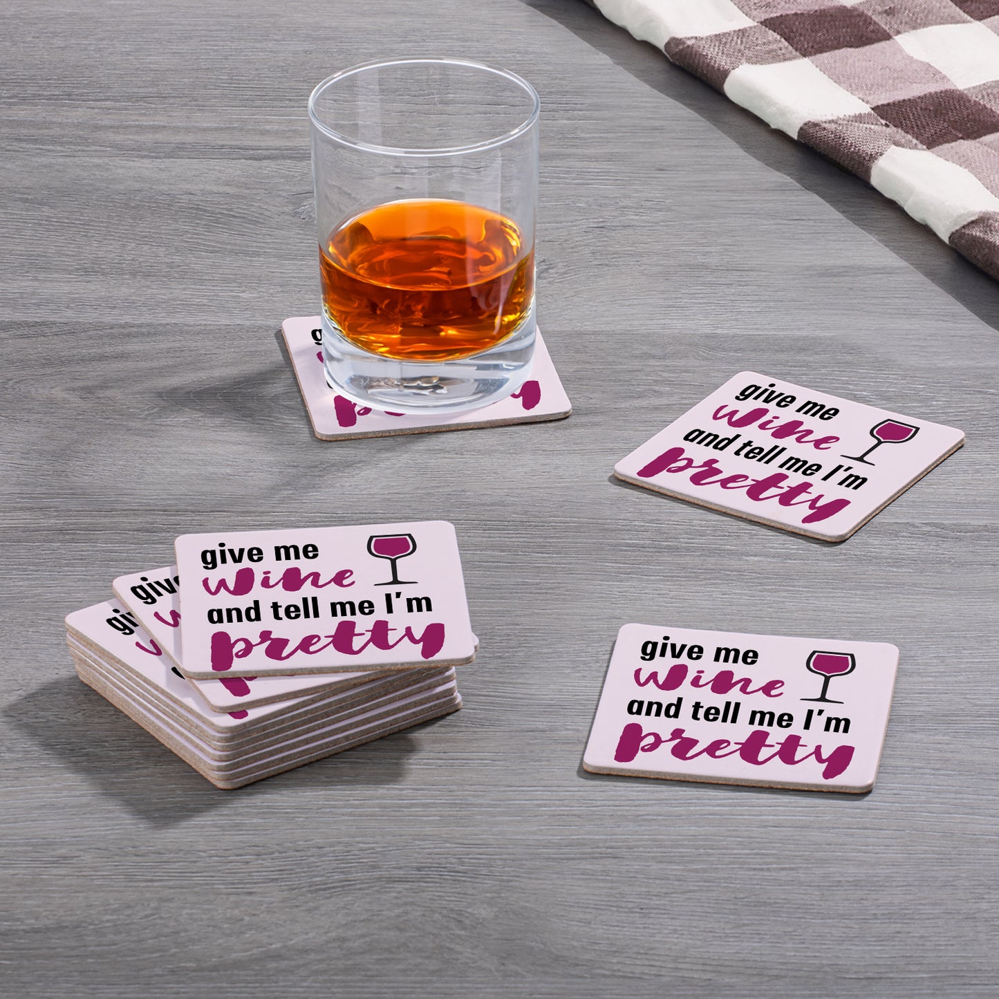Thirstystone Give Me Wine 12-Pack Cork Back Paper Bar Coasters Made in The USA Humourous Quotes Attractive Designs