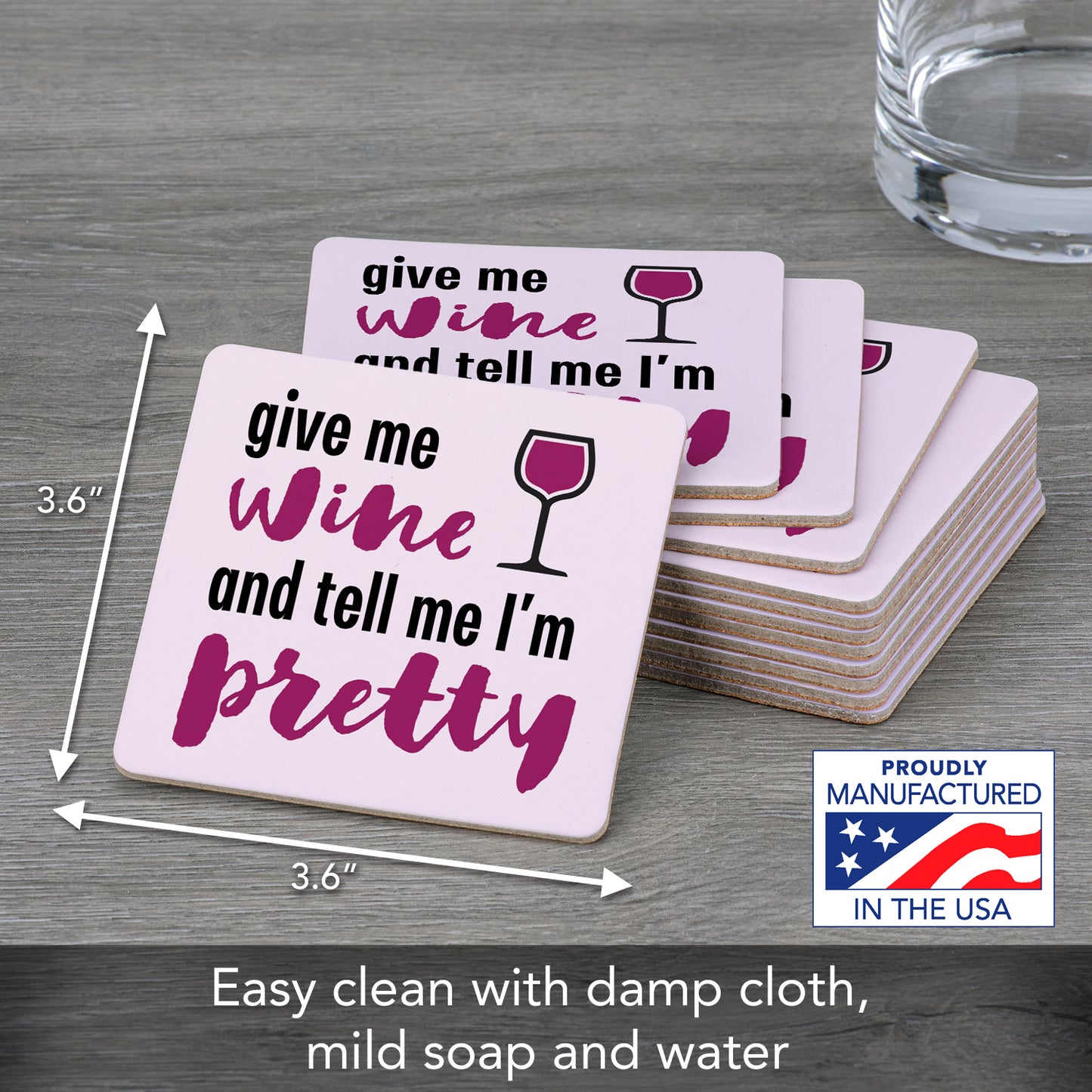 Thirstystone Give Me Wine 12-Pack Cork Back Paper Bar Coasters Made in The USA Humourous Quotes Attractive Designs