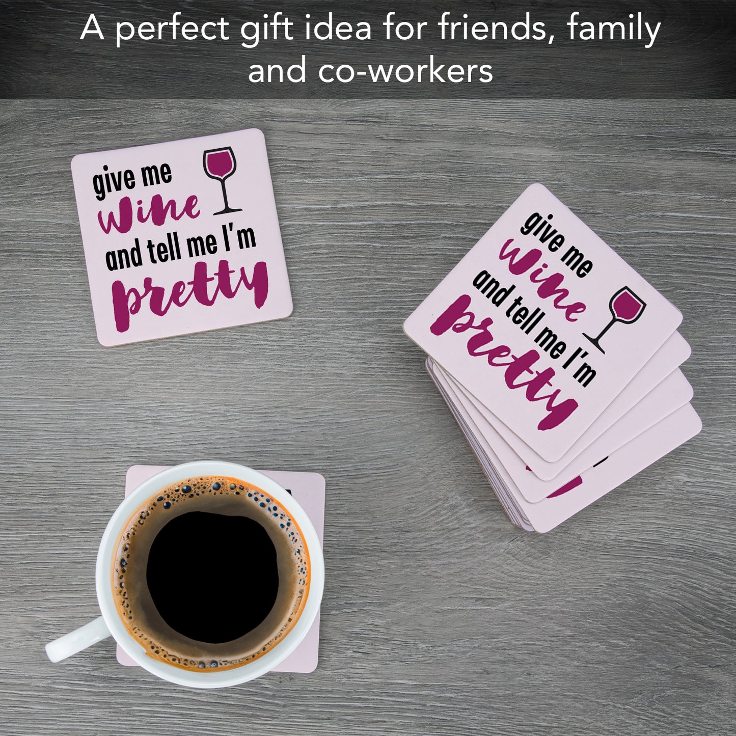 Thirstystone Give Me Wine 12-Pack Cork Back Paper Bar Coasters Made in The USA Humourous Quotes Attractive Designs