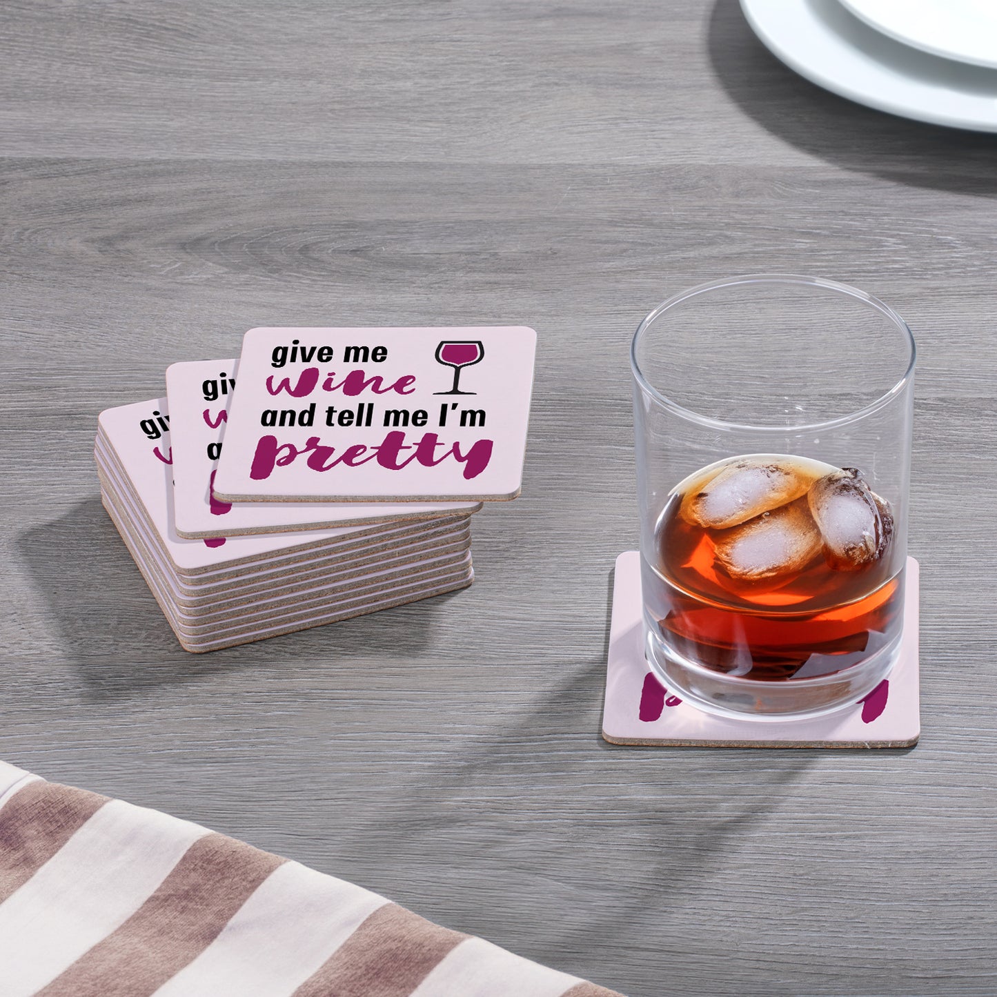 Thirstystone Give Me Wine 12-Pack Cork Back Paper Bar Coasters Made in The USA Humourous Quotes Attractive Designs