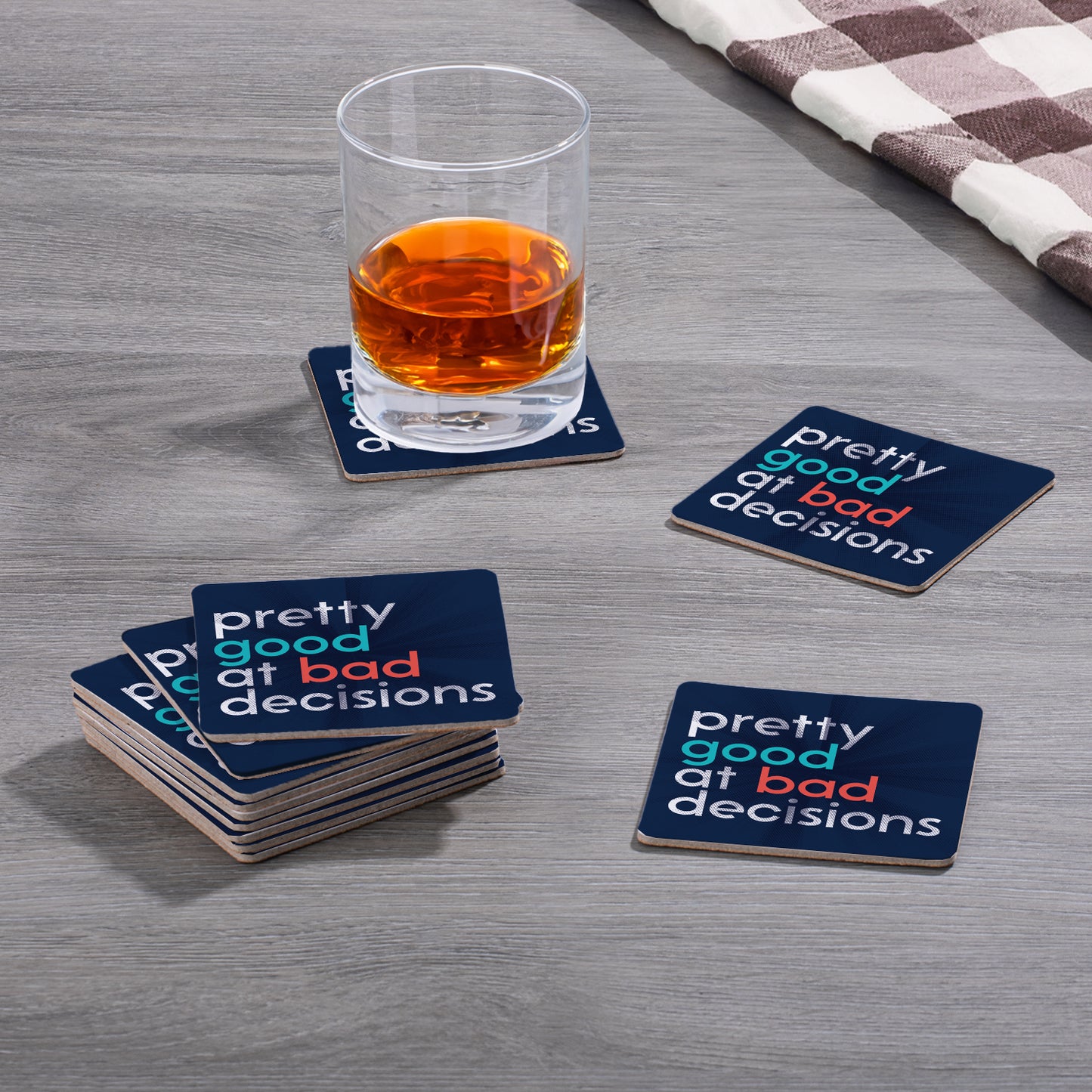 Thirstystone Bad Decisions 12-Pack Cork Back Paper Bar Coasters Made in The USA Humourous Quotes Attractive Designs