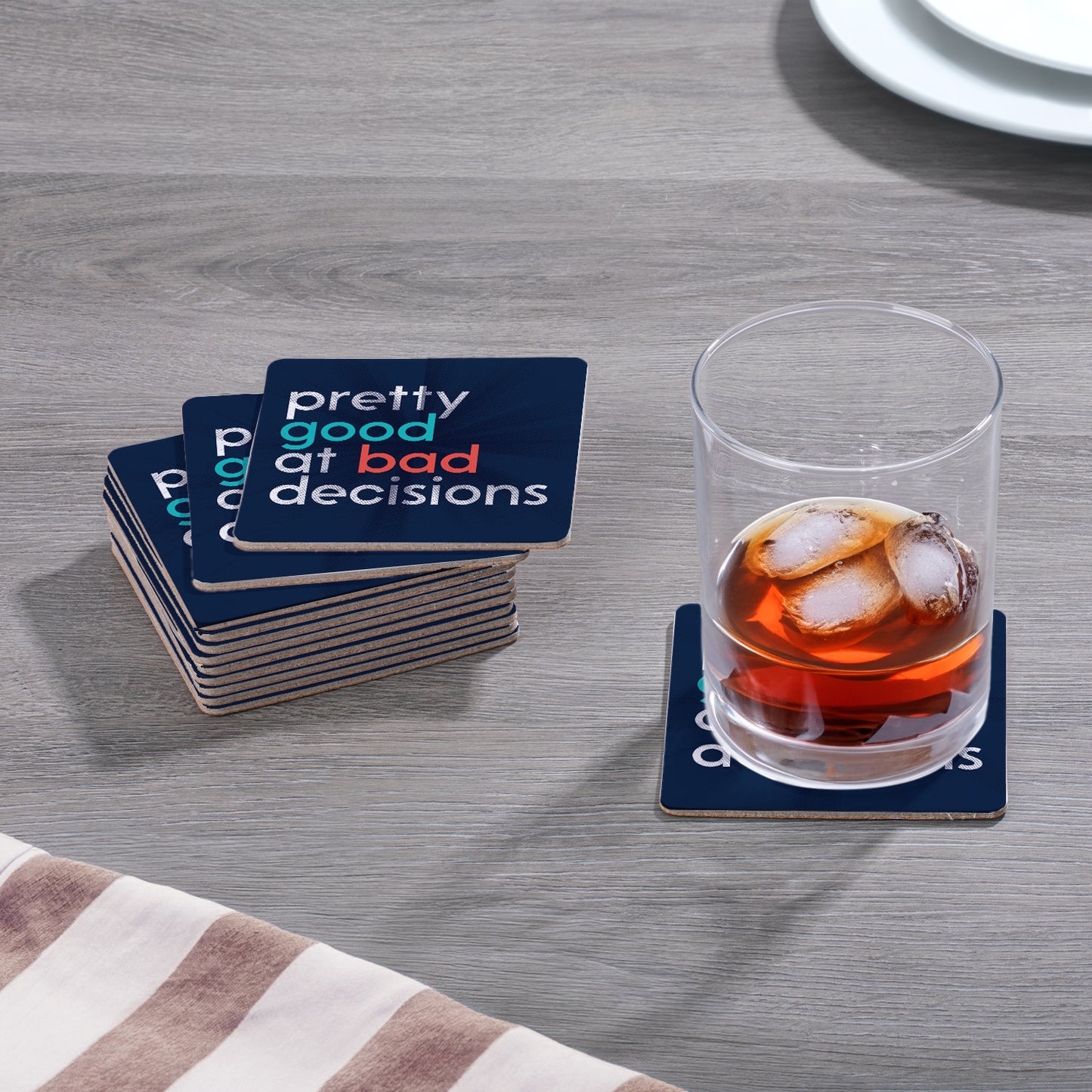 Thirstystone Bad Decisions 12-Pack Cork Back Paper Bar Coasters Made in The USA Humourous Quotes Attractive Designs