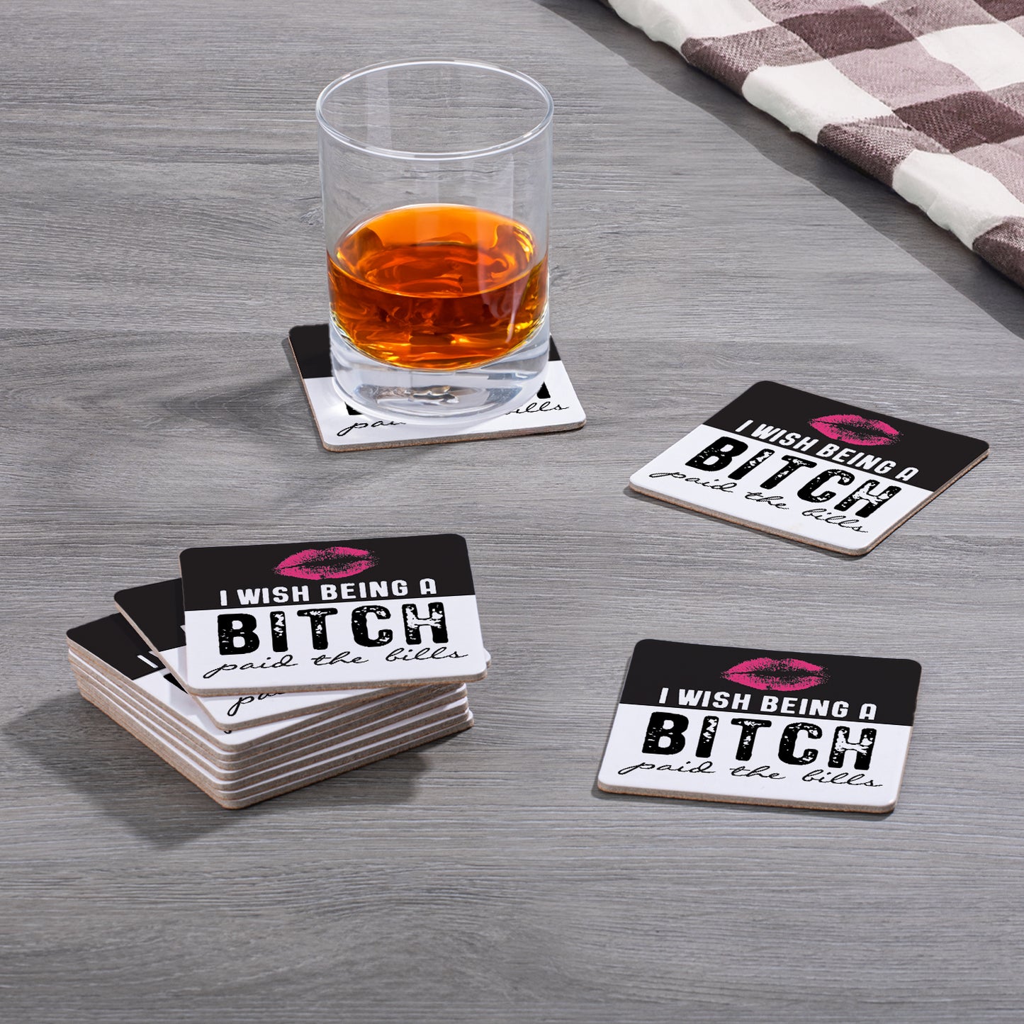 Thirstystone Paid The Bills 12-Pack Cork Back Paper Bar Coasters Made in The USA Humourous Quotes Attractive Designs
