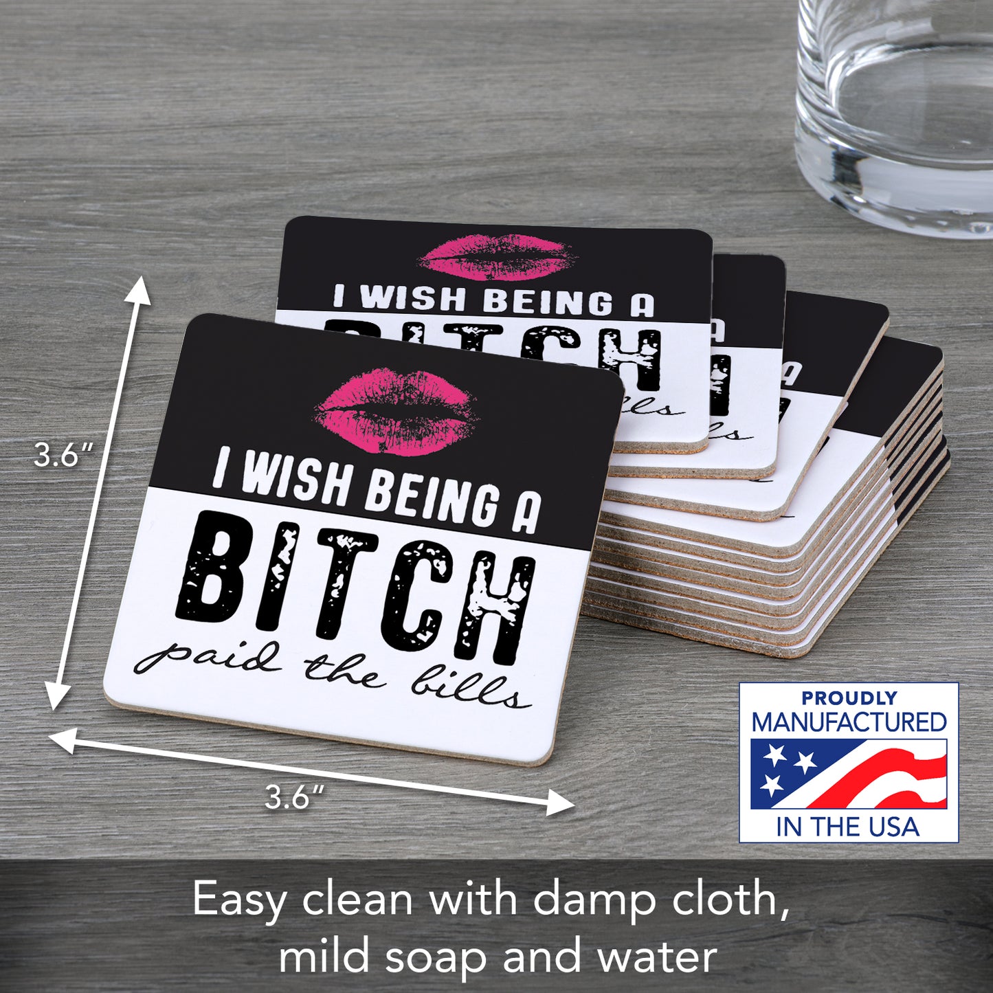 Thirstystone Paid The Bills 12-Pack Cork Back Paper Bar Coasters Made in The USA Humourous Quotes Attractive Designs