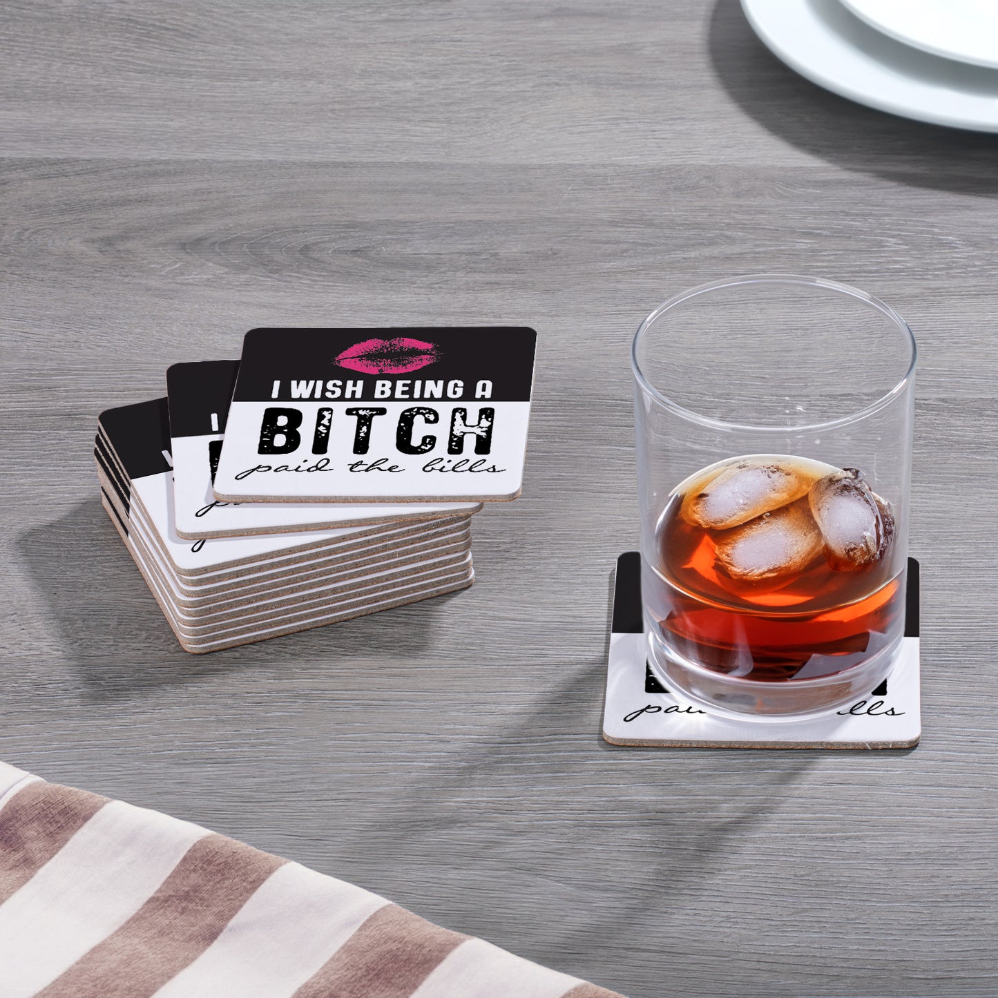 Thirstystone Paid The Bills 12-Pack Cork Back Paper Bar Coasters Made in The USA Humourous Quotes Attractive Designs