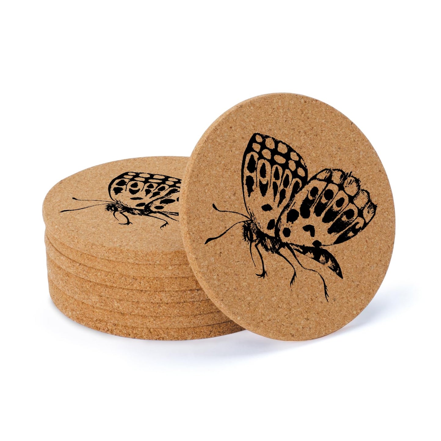 Thirstystone Butterfly 8-Pack Thick Natural Cork Coasters Manufactured in The USA Eco-Friendly Absorbent Durable