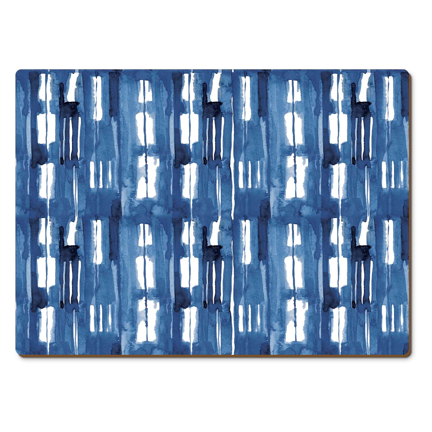 CounterArt Indigo Block Lines Premium Decorative Hardboard Tabletop Placemats 4-Pack Manufactured in The USA Heat Tolerant and Easily Wipes Clean