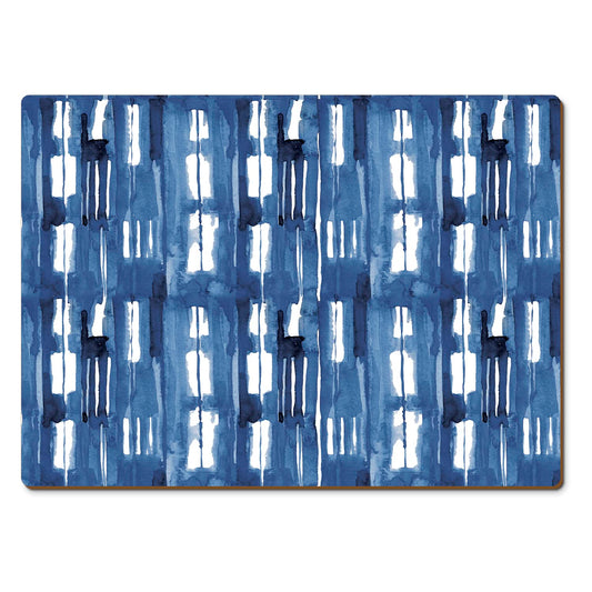 Indigo Block Lines Premium Decorative Hardboard Tabletop Placemats 4 Pack Manufactured in The USA