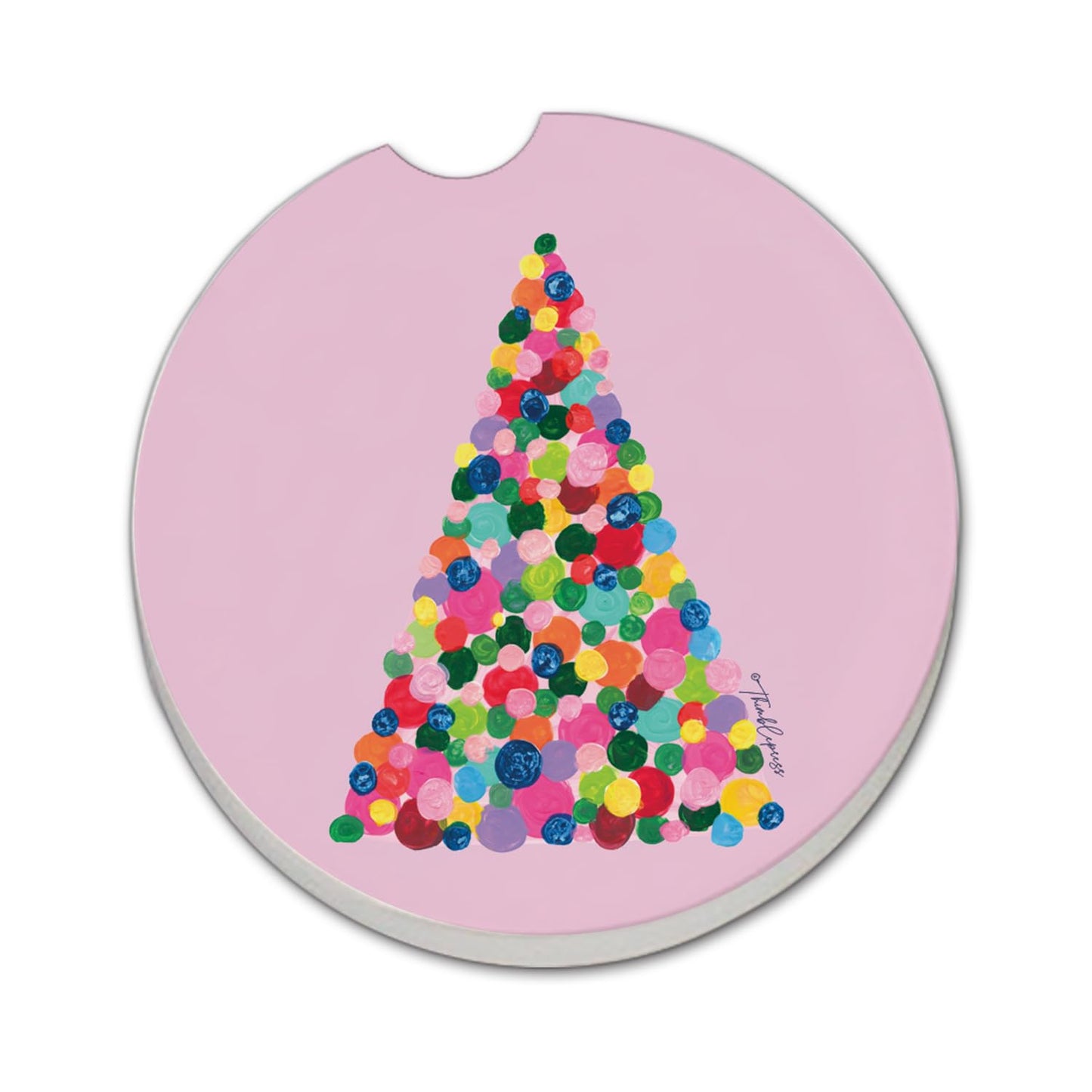 Thirstystone Holiday Pop Tree Single Absorbent Stone Coaster for Vehicle Cup Holder 2.6” Diameter Manufactured in The USA