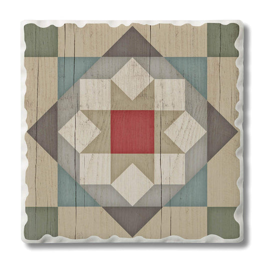 Thirstystone Quilt Design Barn Star Single Tumbled Tile Stone Coaster with Protective Cork Backing Manufactured in The USA 4" Square