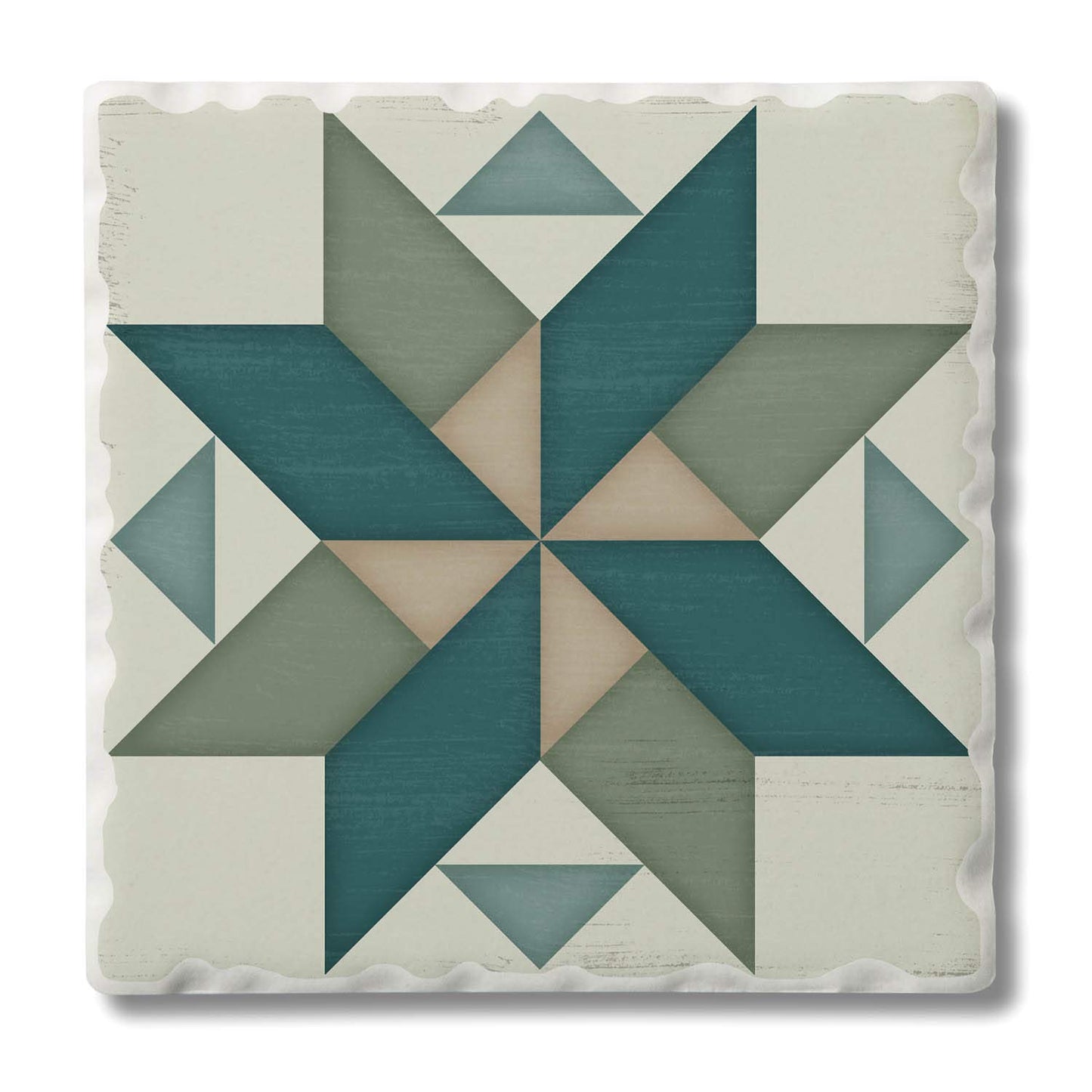 Thirstystone Quilt Design Spinning Pinwheel Single Tumbled Tile Stone Coaster with Protective Cork Backing Manufactured in The USA 4" Square