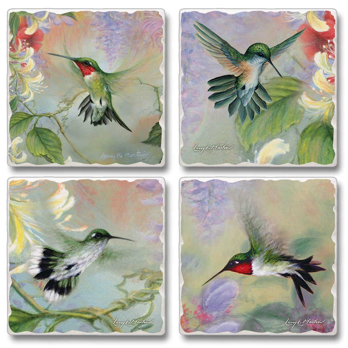Thirstystone Hummingbirds 4 Pack Tumbled Tile Stone Coasters 4" Square