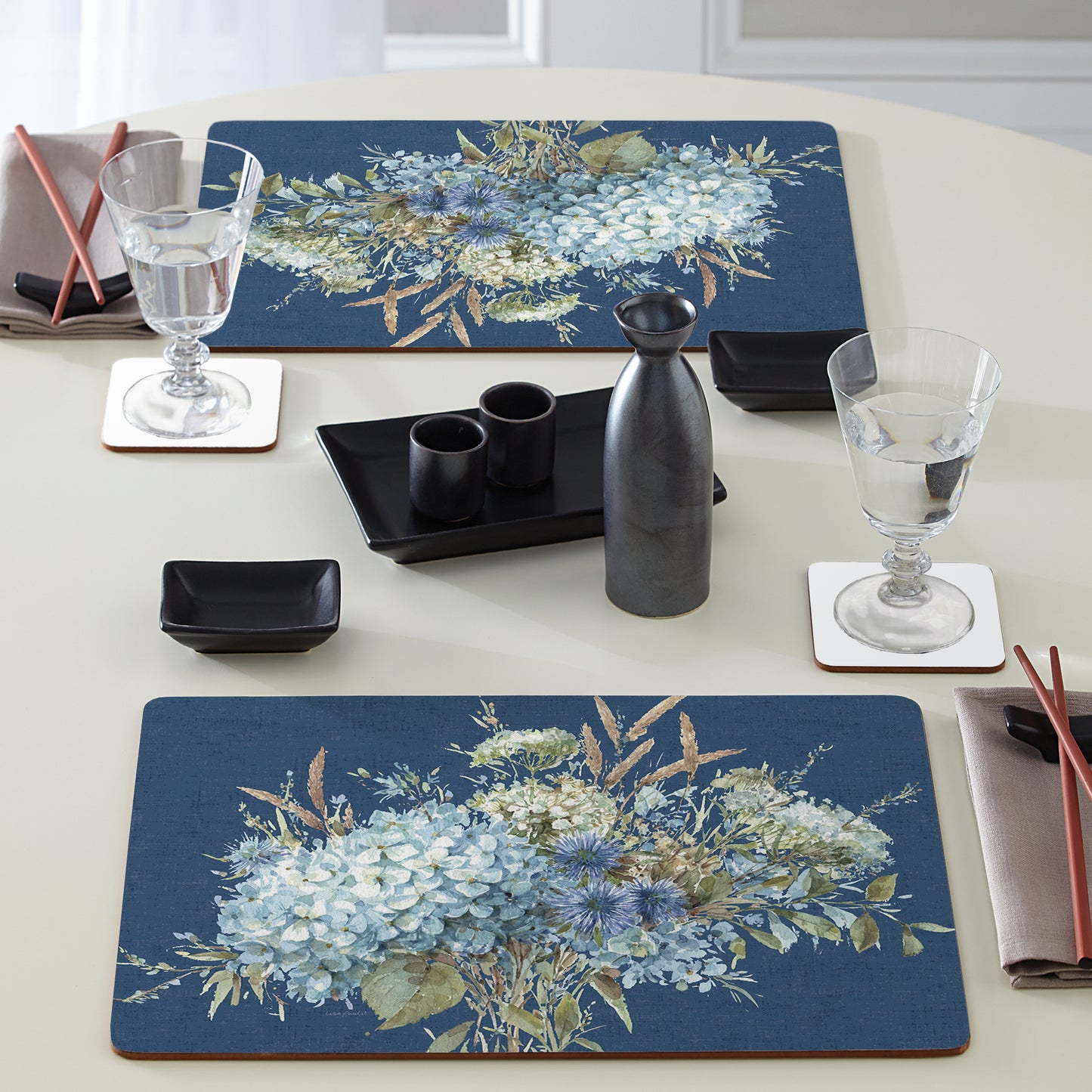 Cala Home Bohemian Blue Premium Decorative Hardboard Tabletop Placemats 4-Pack Manufactured in The USA Heat Tolerant and Easily Wipes Clean