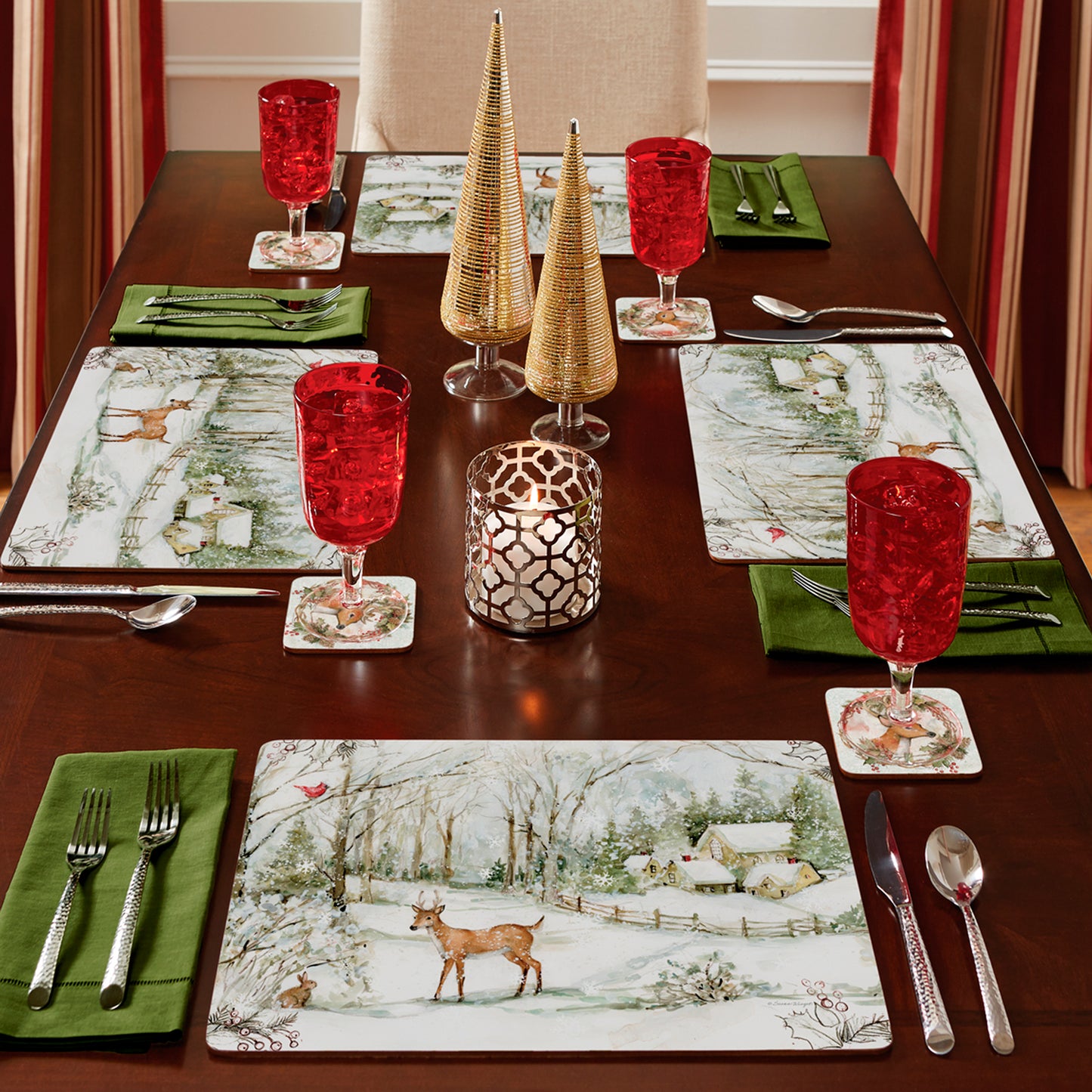Cala Home Winter Forest Premium Decorative Hardboard Tabletop Placemats 4-Pack Manufactured in The USA Heat Tolerant and Easily Wipes Clean