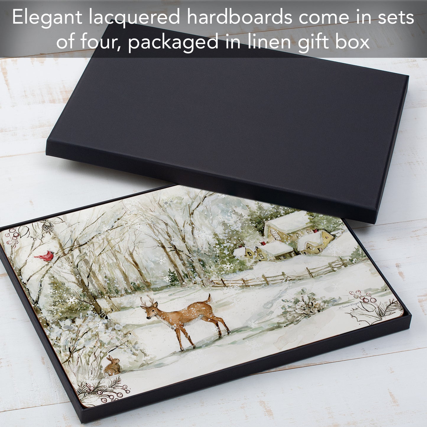 Cala Home Winter Forest Deer Premium Decorative Hardboard Placemats 4 Pack Manufactured in the USA