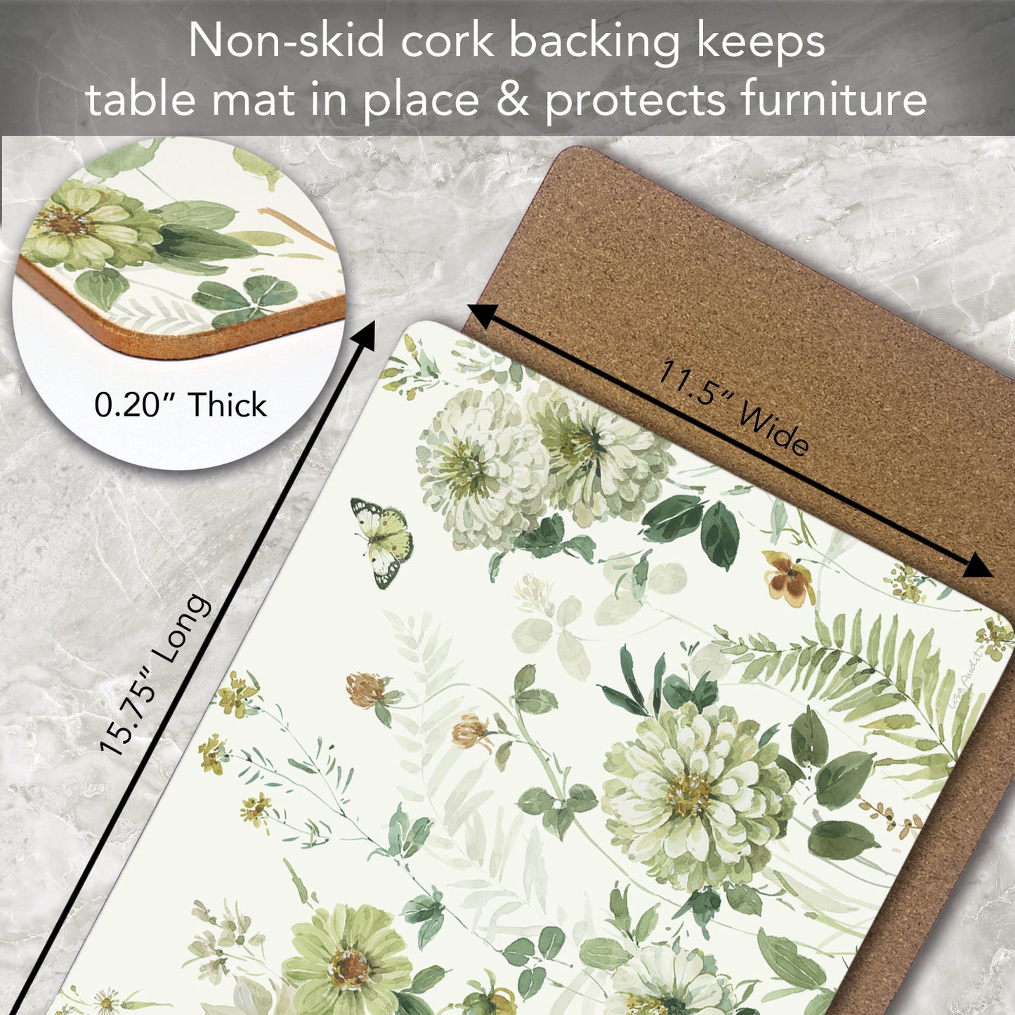 Cala Home Green Fields Premium Decorative Hardboard Cork Back Tabletop Placemats 4 Pack Manufactured in The USA Heat Tolerant and Easily Wipes Clean