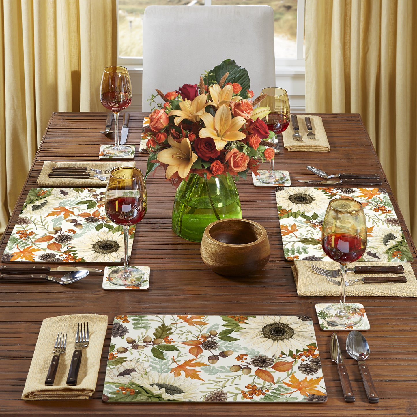 Cala Home Farmhouse Fall Premium Decorative Hardboard Cork Back Placemats 4 Pack Manufactured in The USA Easily Wipes Clean