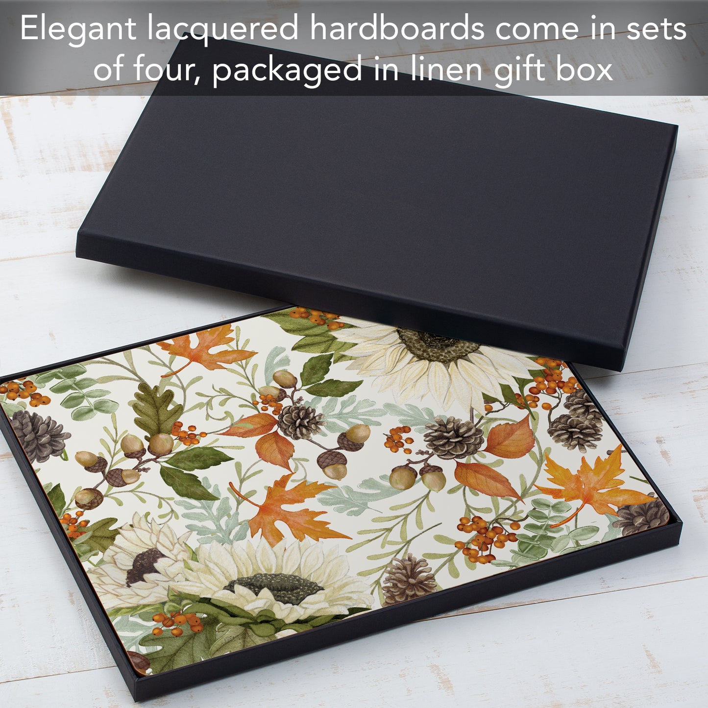 Cala Home Farmhouse Fall Premium Decorative Hardboard Cork Back Placemats 4 Pack Manufactured in The USA Easily Wipes Clean