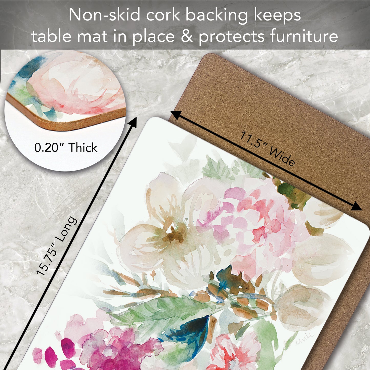 Cala Home Fragrant Spring Premium Decorative Hardboard Cork Back Placemats 4 Pack Manufactured in The USA Elegant Heat Tolerant Easily Wipes Clean