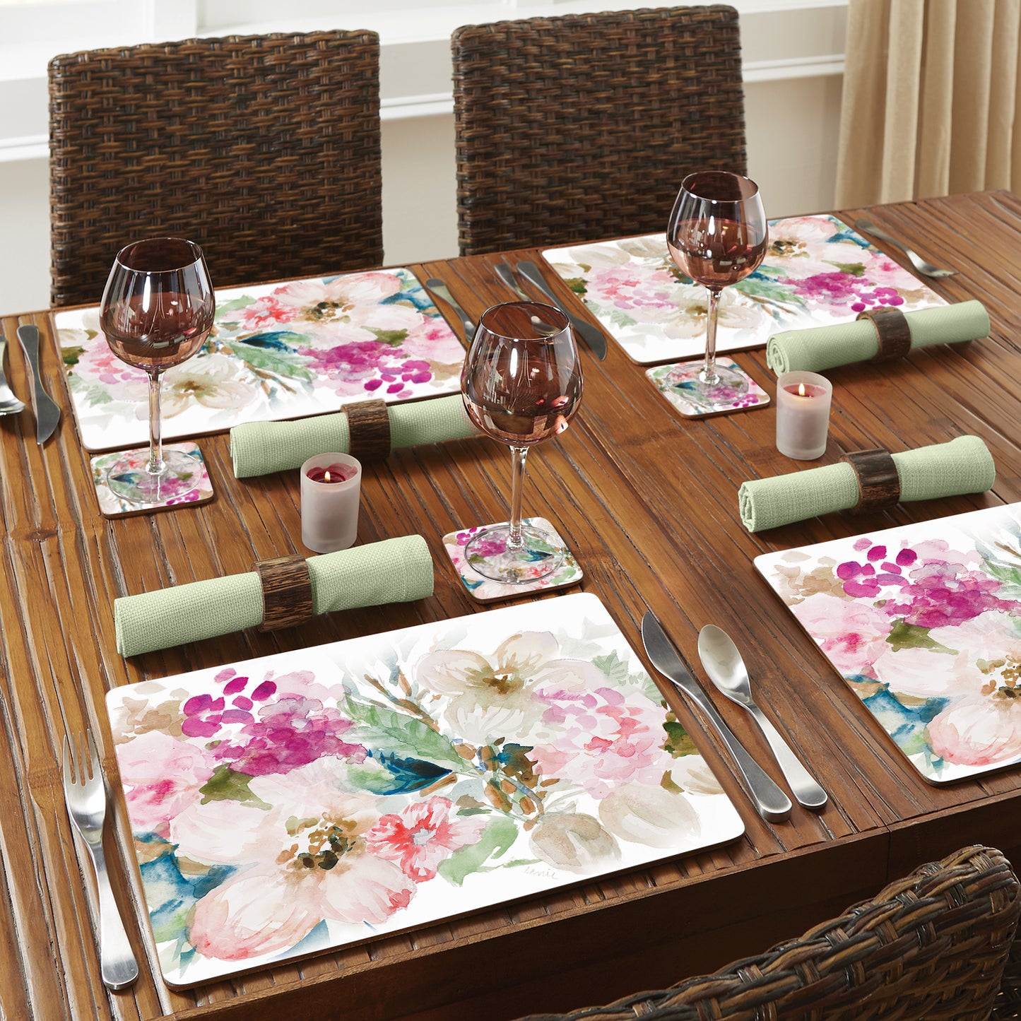 Cala Home Fragrant Spring Premium Decorative Hardboard Cork Back Placemats 4 Pack Manufactured in The USA Elegant Heat Tolerant Easily Wipes Clean