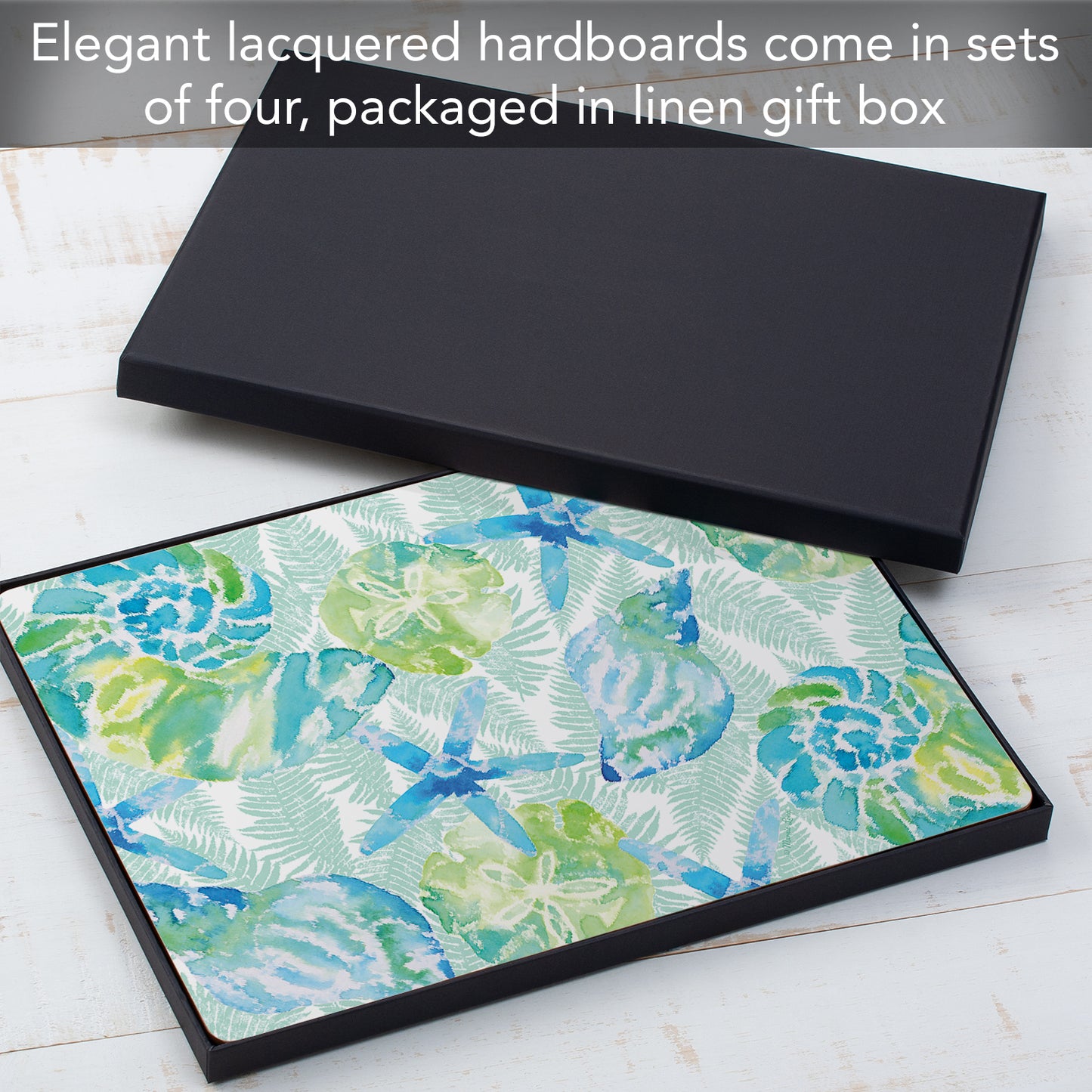 Cala Home Isla Mona Coastal Premium Decorative Hardboard Cork Back Placemats 4 Pack Manufactured in the USA