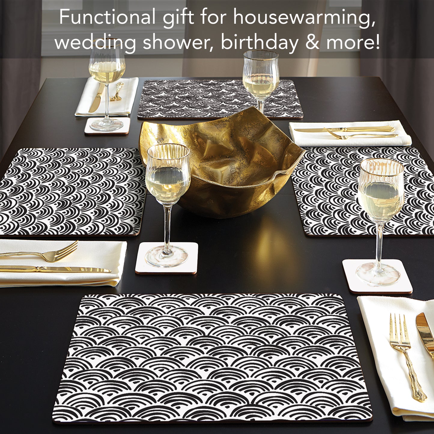 CounterArt Arches Premium Decorative Hardboard Tabletop Placemats 4-Pack Manufactured in The USA Heat Tolerant and Easily Wipes Clean