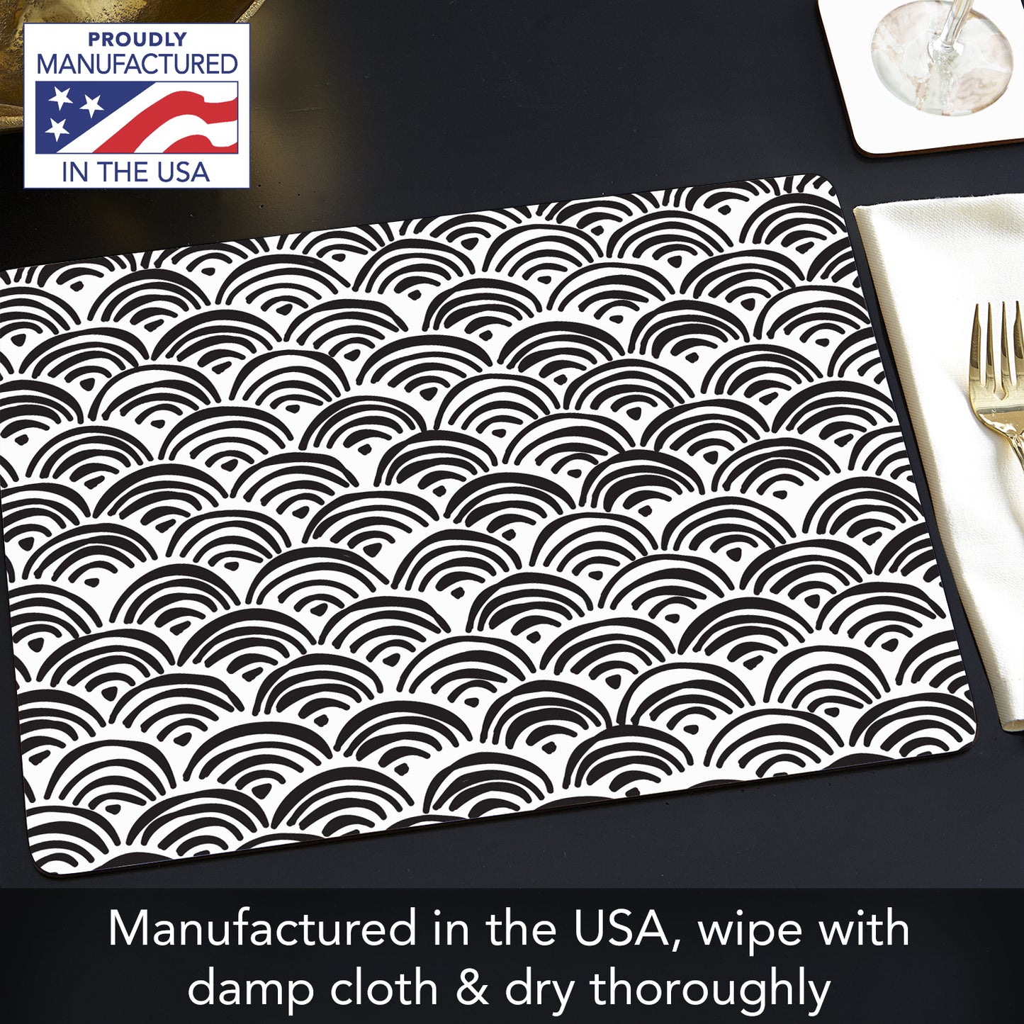 CounterArt Arches Premium Decorative Hardboard Tabletop Placemats 4-Pack Manufactured in The USA Heat Tolerant and Easily Wipes Clean